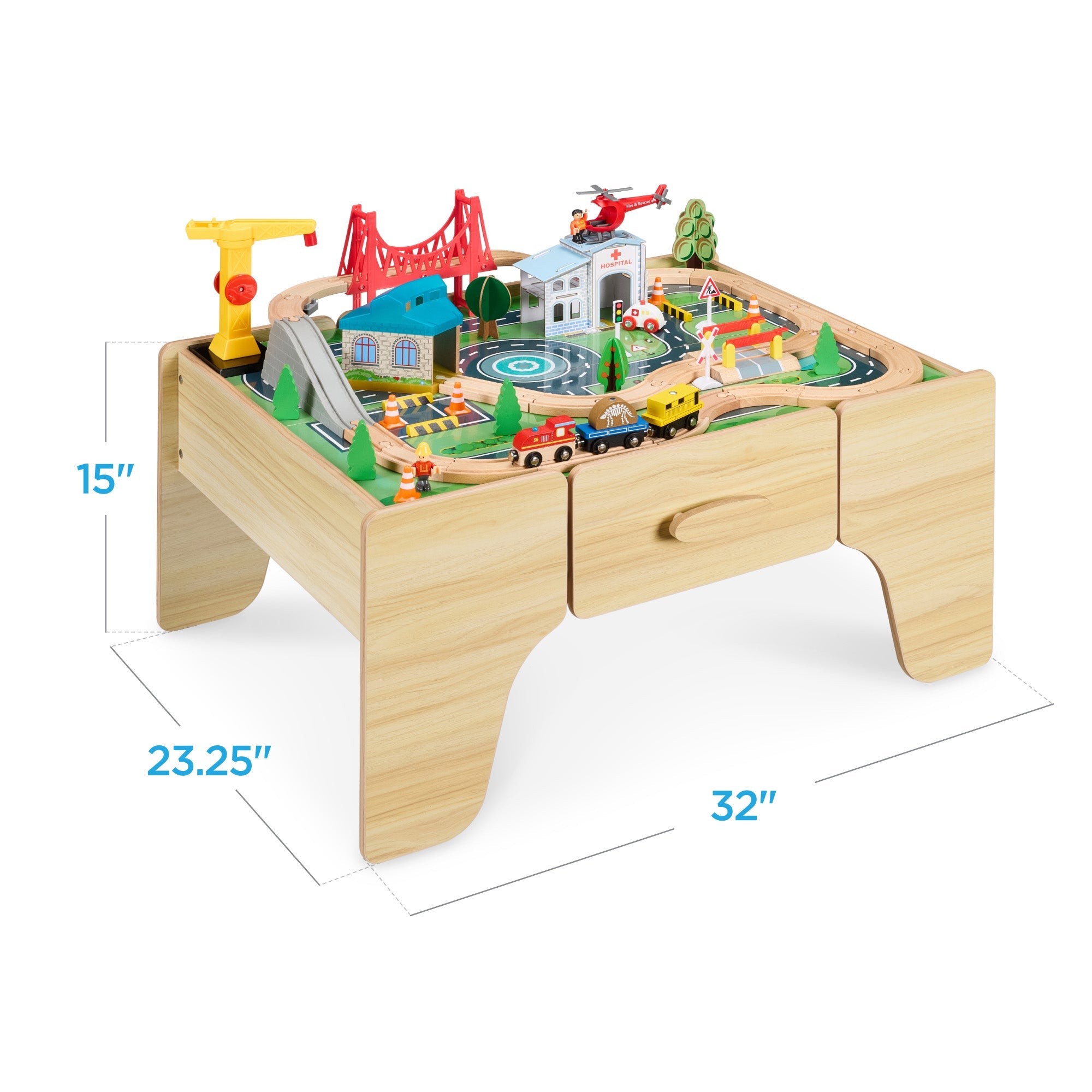 56 Piece Wooden Train Set Table for Kids with Toy Storage Drawer with fun features for everyday play