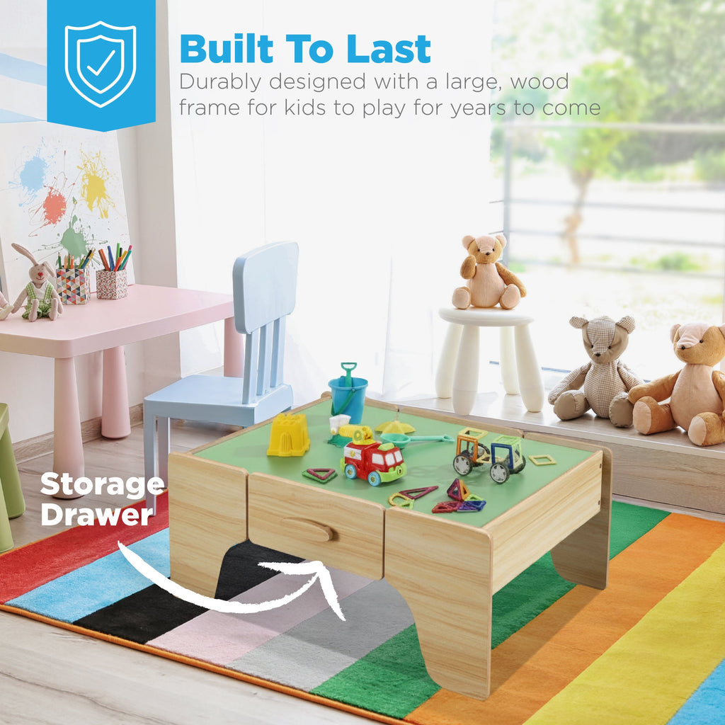 56 Piece Wooden Train Set Table for Kids with Toy Storage Drawer with fun features for everyday play