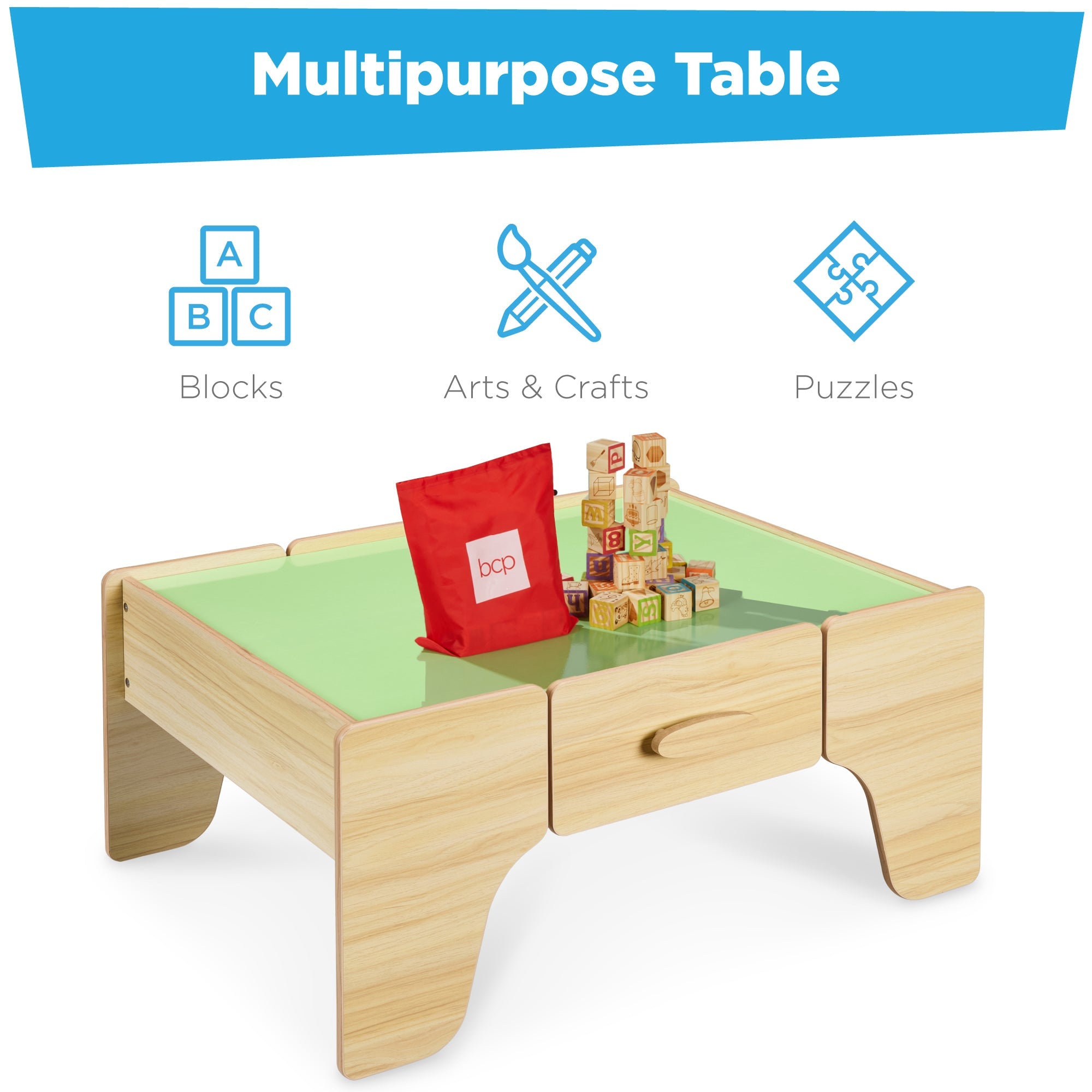 56 Piece Wooden Train Set Table for Kids with Toy Storage Drawer with fun features for everyday play