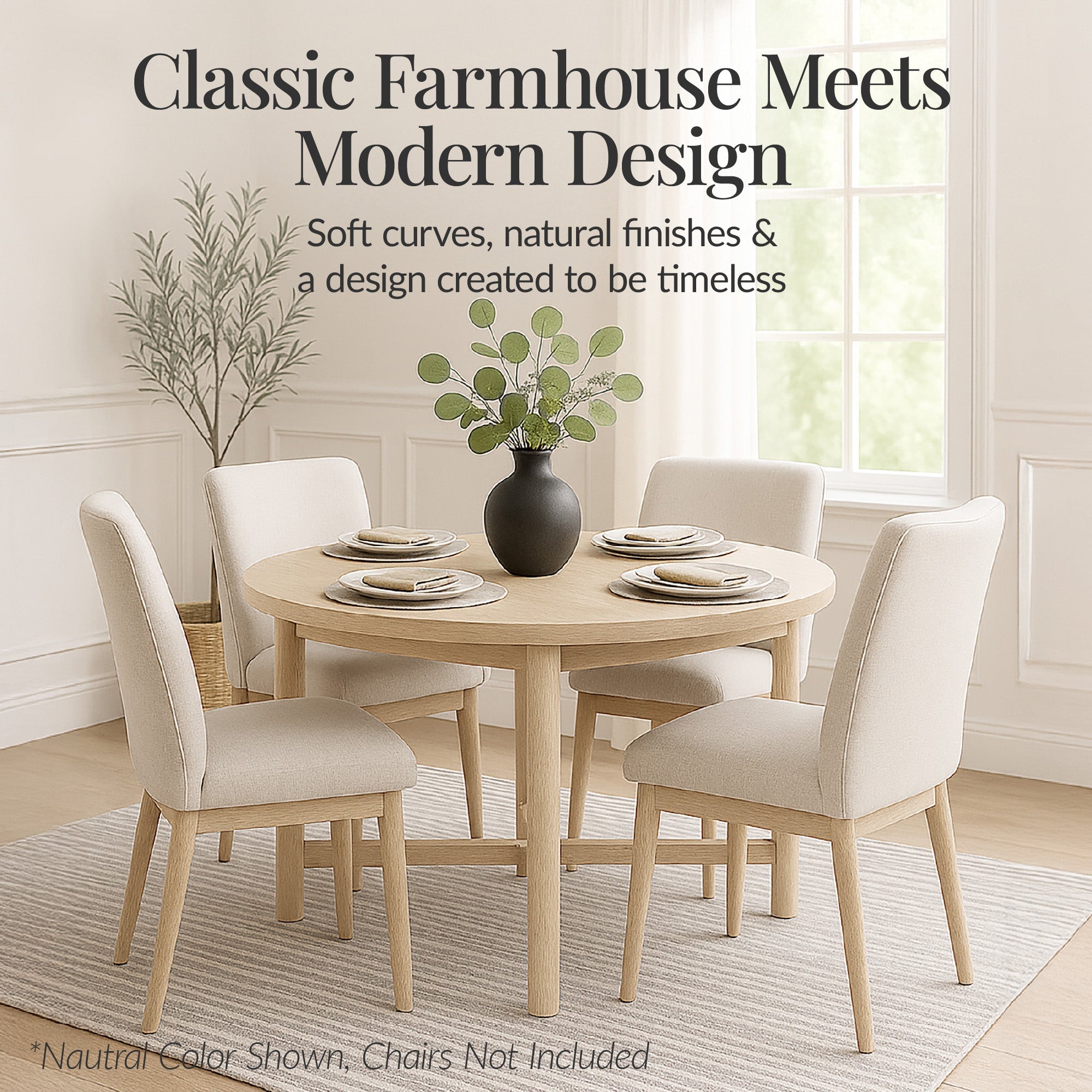 47in Round Solid Wood Dining Table Modern Farmhouse Table For 4 with practical style for home spaces