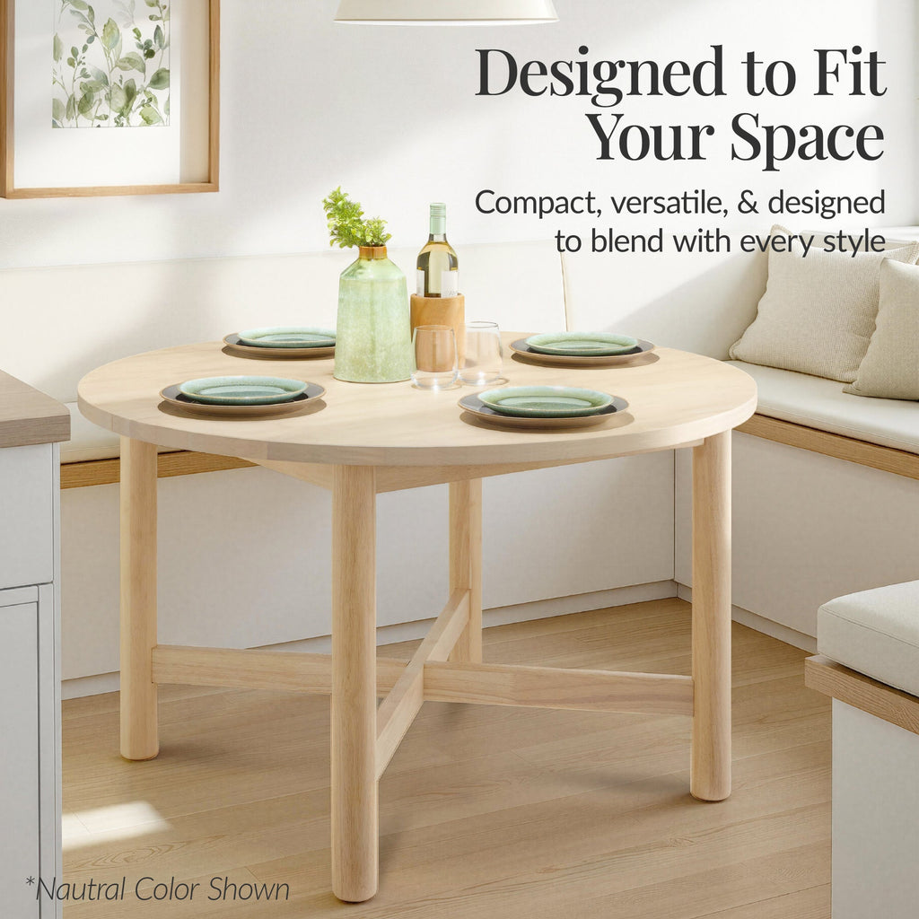 47in Round Solid Wood Dining Table Modern Farmhouse Table For 4 with practical style for home spaces