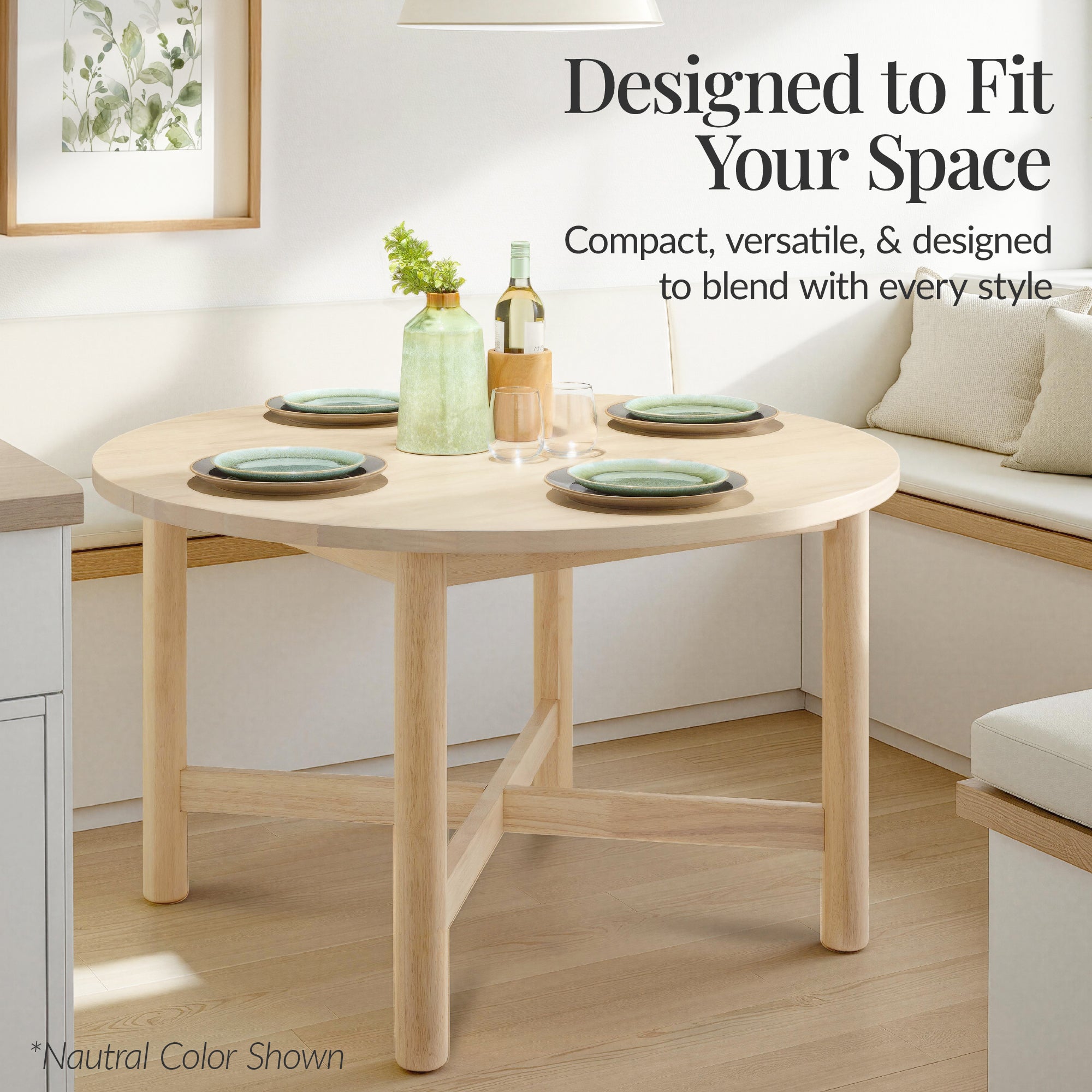 47in Round Solid Wood Dining Table Modern Farmhouse Table For 4 with practical style for home spaces