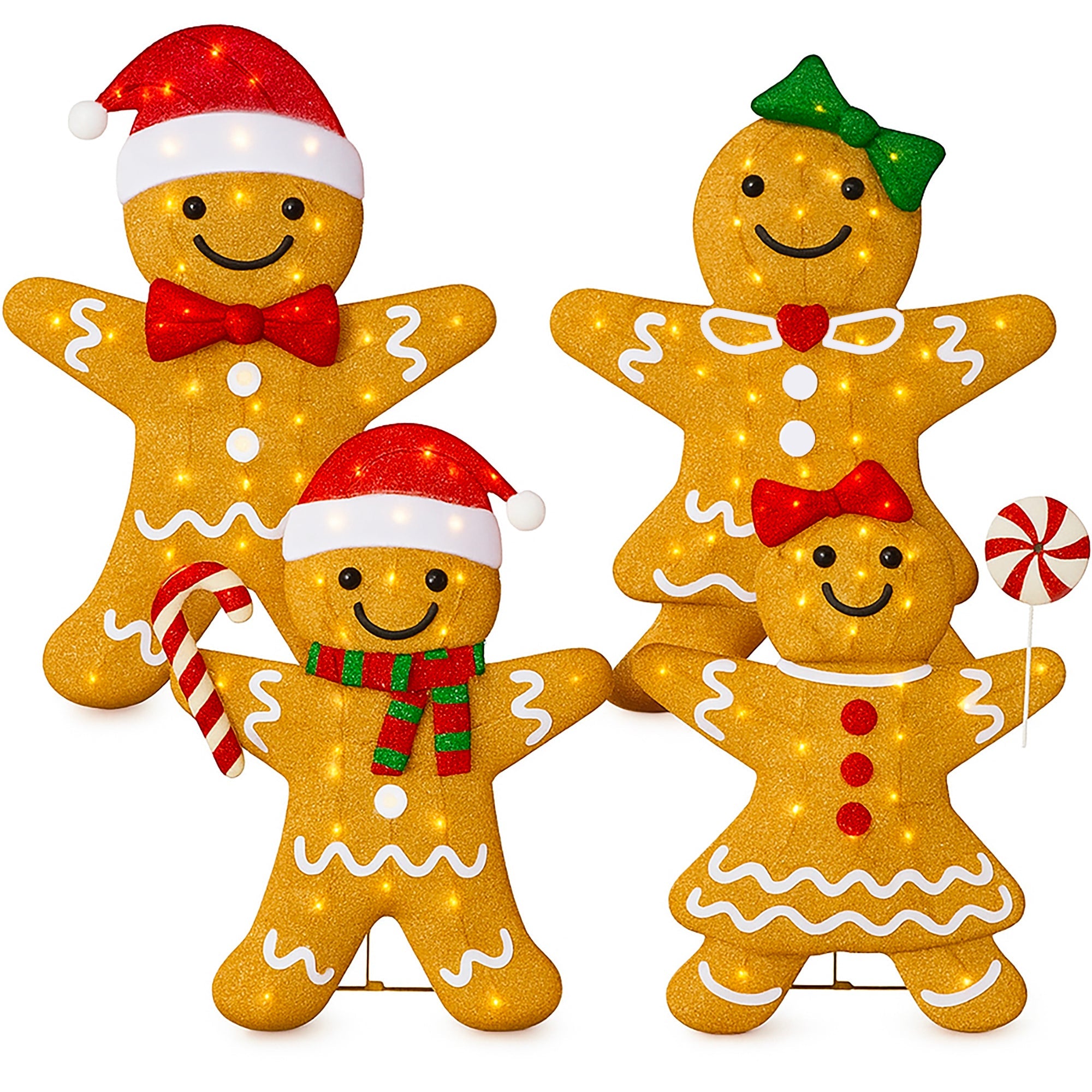 4pc Gingerbread Man Family 4ft Pre-lit Christmas Yard Decor with eye-catching holiday style