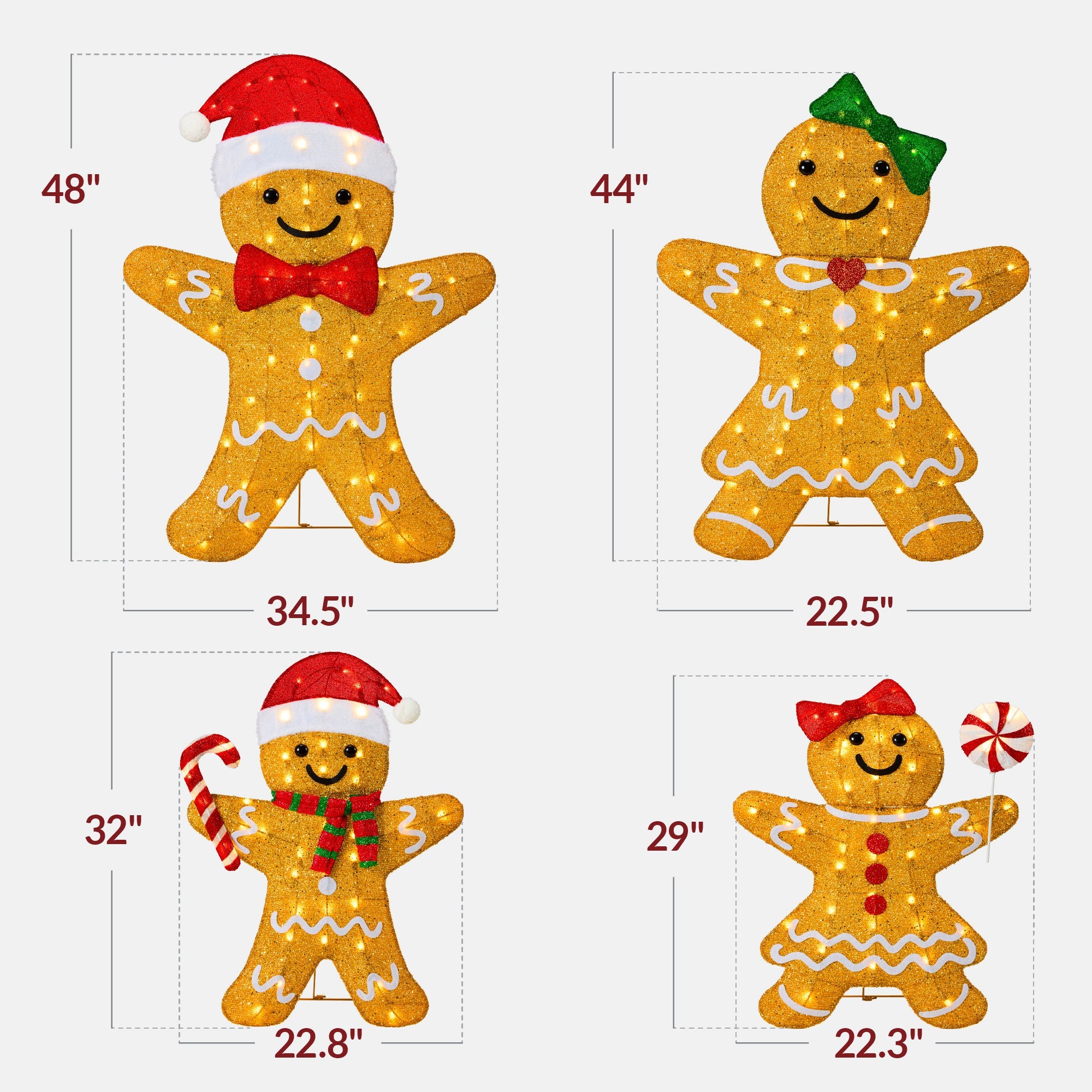 4pc Gingerbread Man Family 4ft Pre-lit Christmas Yard Decor with eye-catching holiday style
