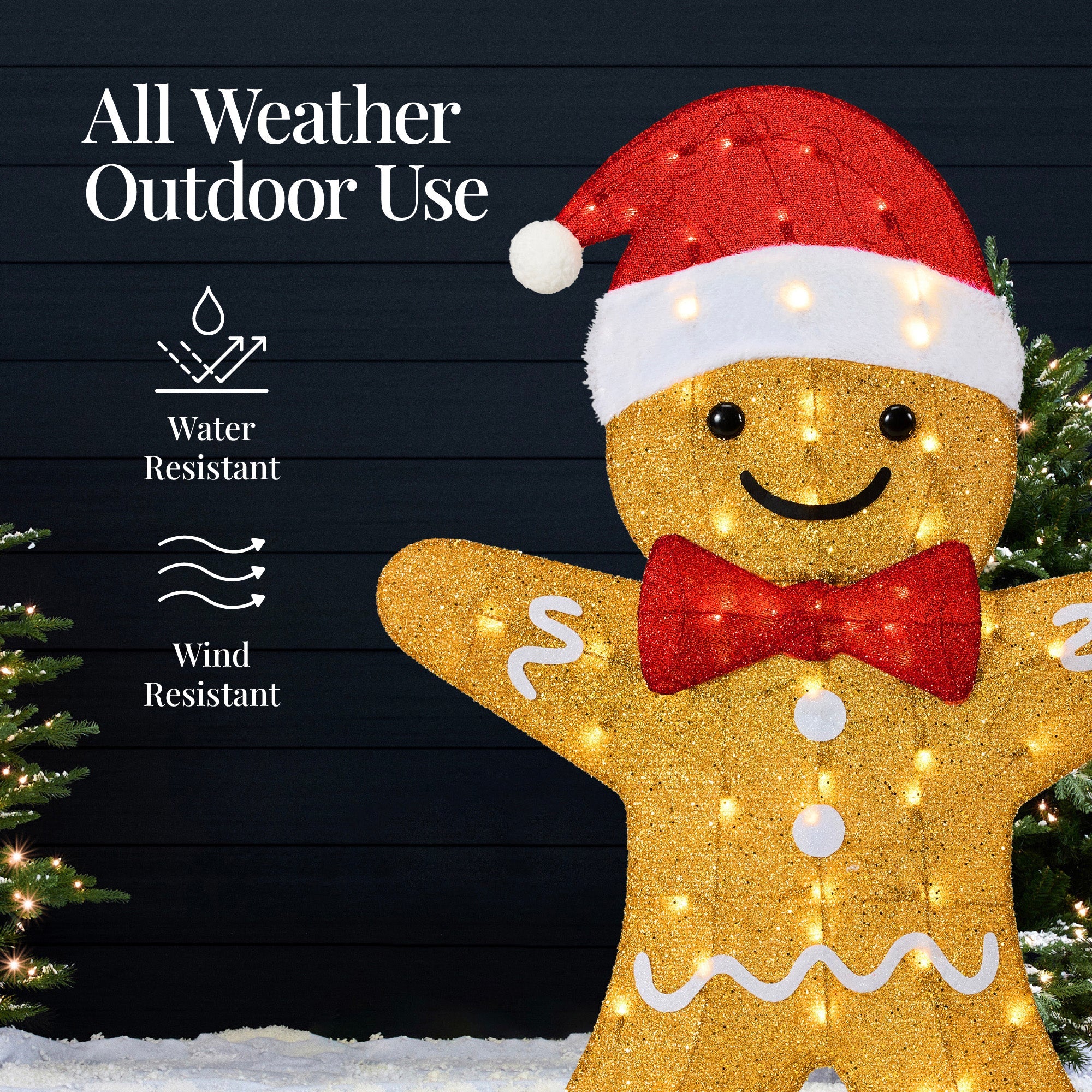 4pc Gingerbread Man Family 4ft Pre-lit Christmas Yard Decor with eye-catching holiday style