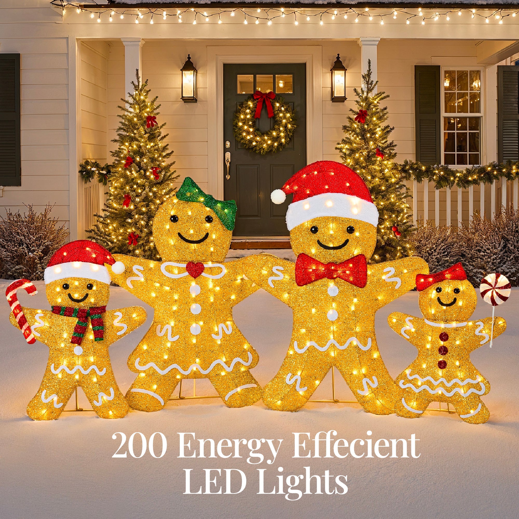 4pc Gingerbread Man Family 4ft Pre-lit Christmas Yard Decor with eye-catching holiday style