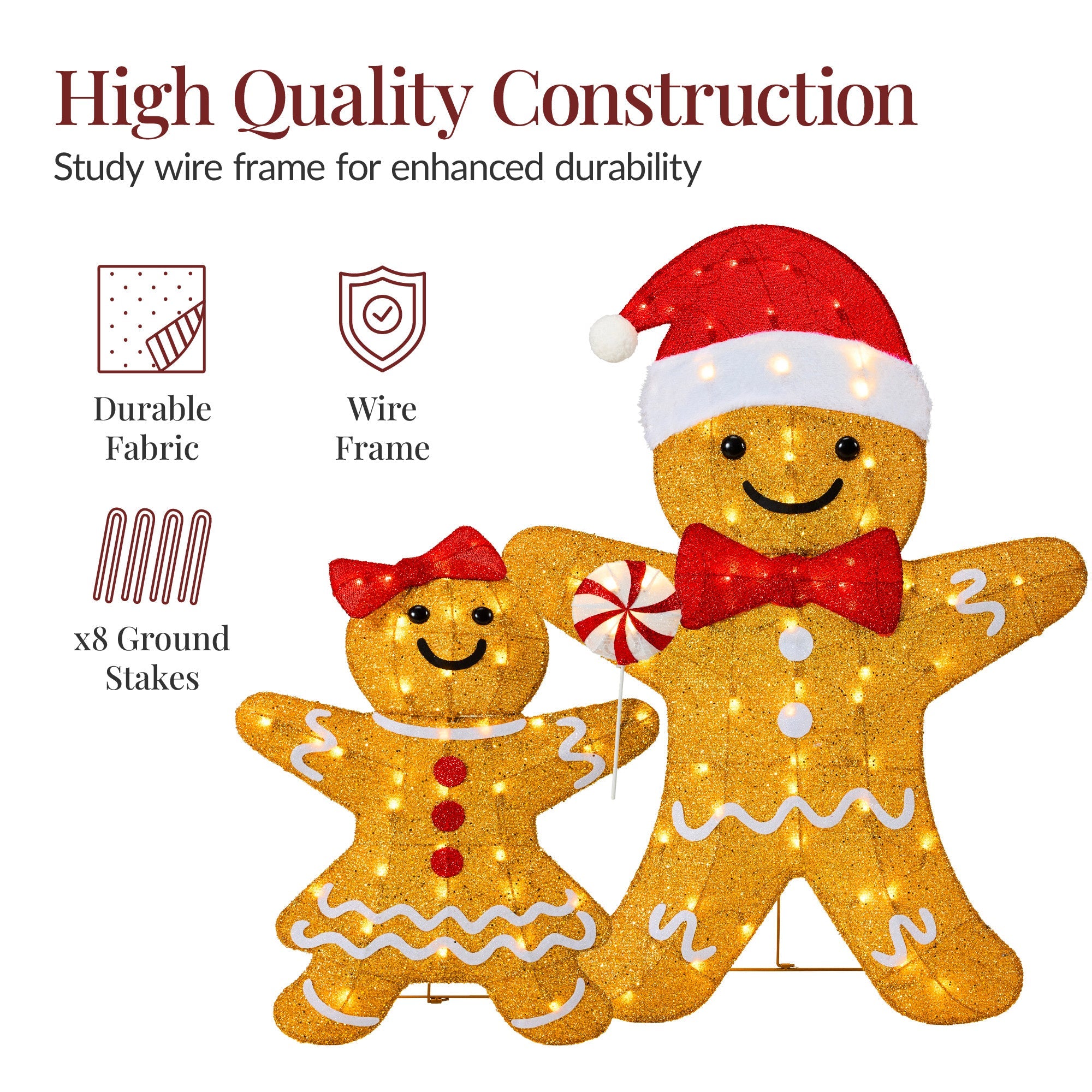4pc Gingerbread Man Family 4ft Pre-lit Christmas Yard Decor with eye-catching holiday style