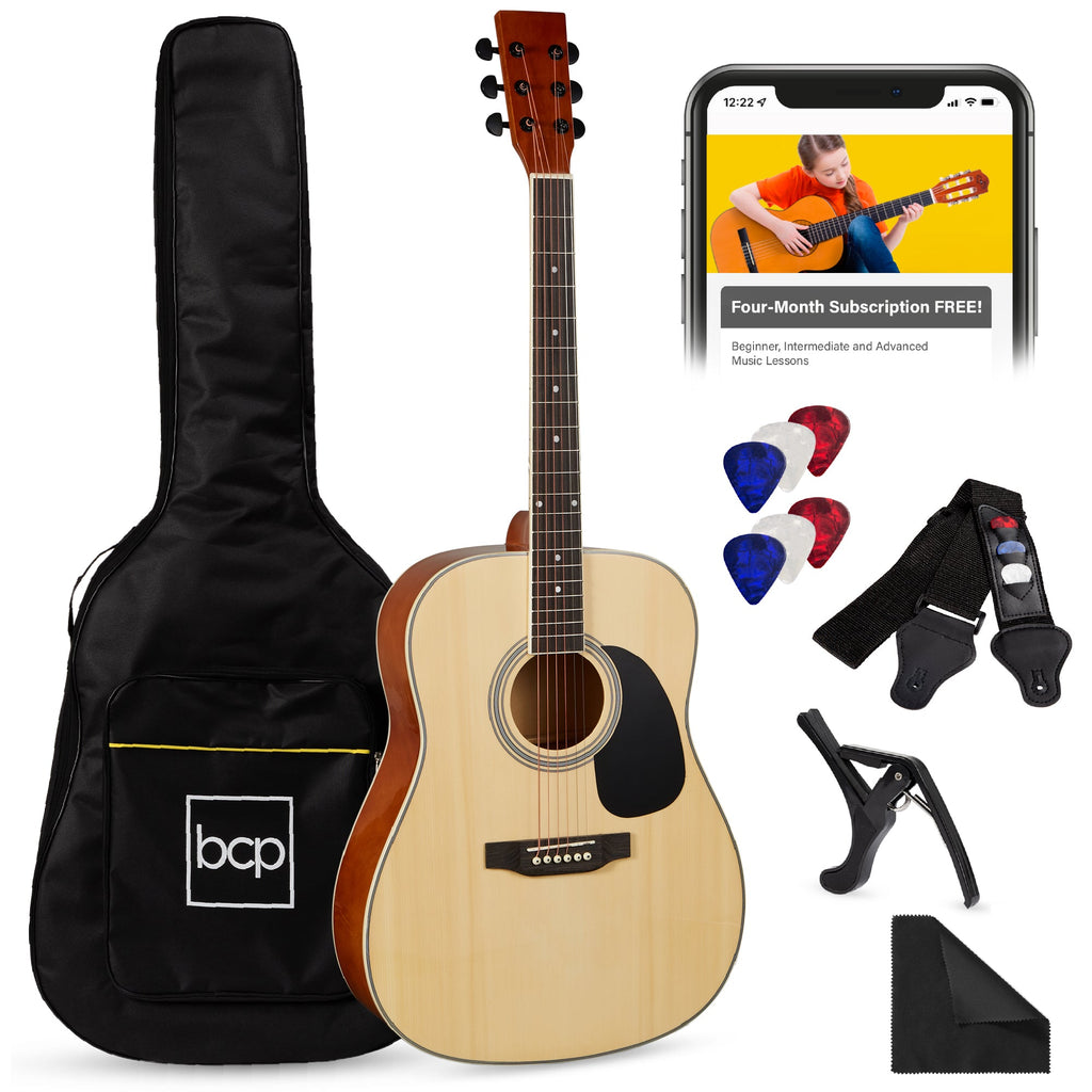 41in Acoustic Guitar Starter Kit with Digital Tuner Padded Case Picks Strap for simple setup and everyday use