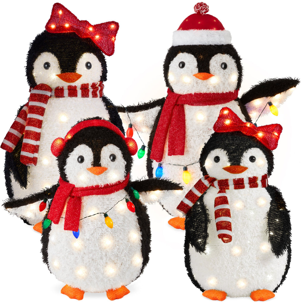 4pc Lighted Pop-Up Penguin Family Christmas Decoration with 300 Lights - 3ft for indoor and outdoor holiday displays
