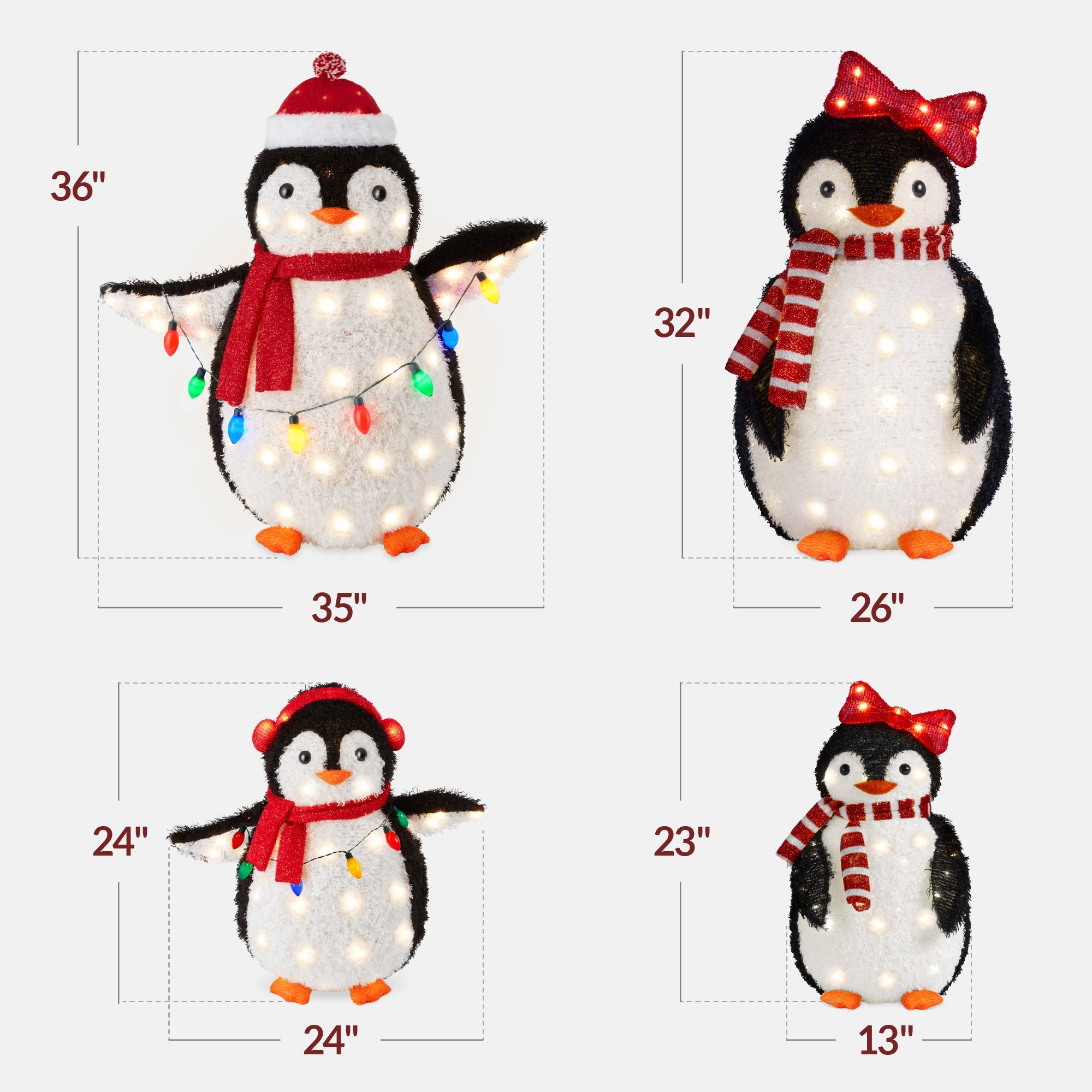 4pc Lighted Pop-Up Penguin Family Christmas Decoration with 300 Lights - 3ft for indoor and outdoor holiday displays