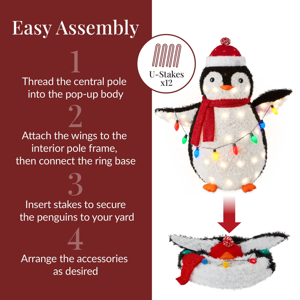 4pc Lighted Pop-Up Penguin Family Christmas Decoration with 300 Lights - 3ft for indoor and outdoor holiday displays
