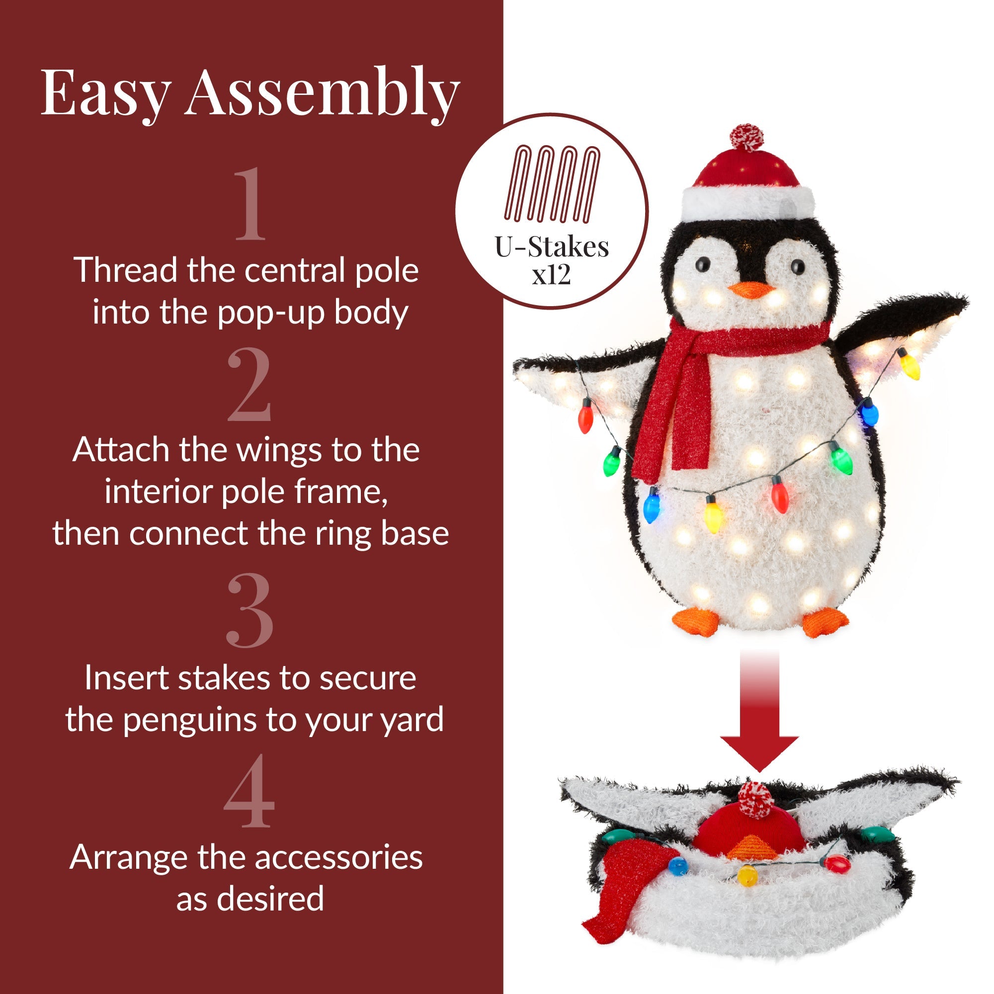 4pc Lighted Pop-Up Penguin Family Christmas Decoration with 300 Lights - 3ft for indoor and outdoor holiday displays