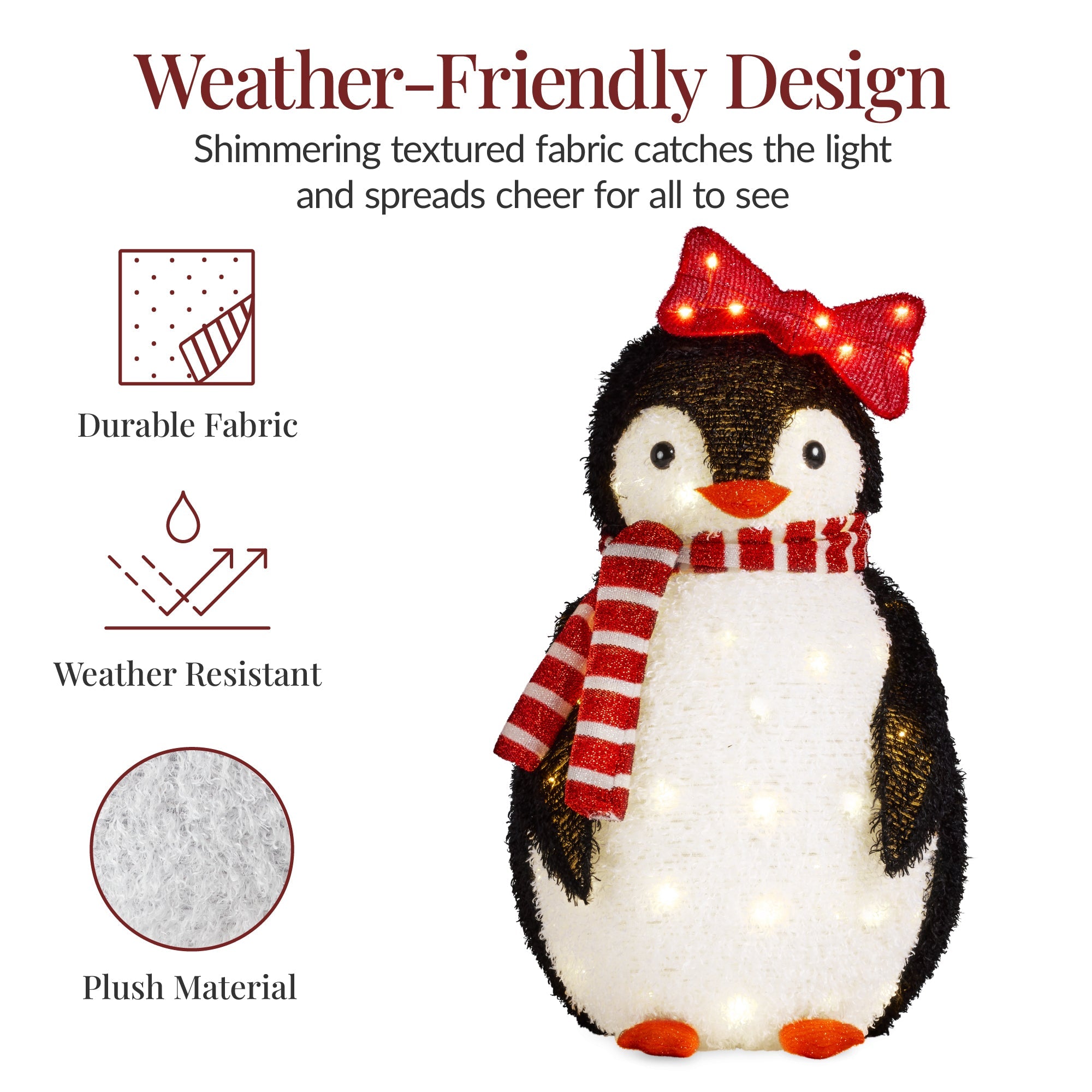 4pc Lighted Pop-Up Penguin Family Christmas Decoration with 300 Lights - 3ft for indoor and outdoor holiday displays