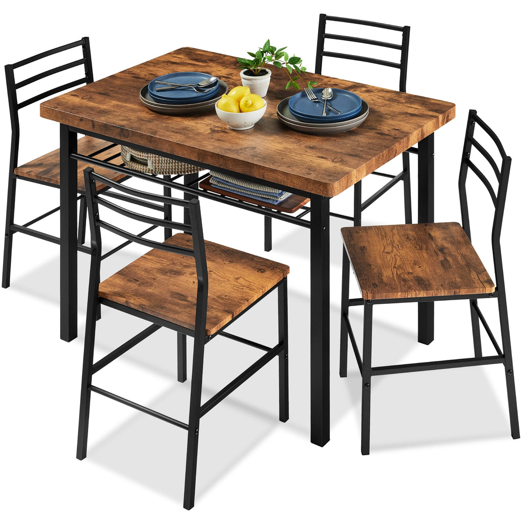 5-Piece Modern Dining Set Kitchen Table with 4 Matching Chairs and Storage Rack with practical style for home spaces
