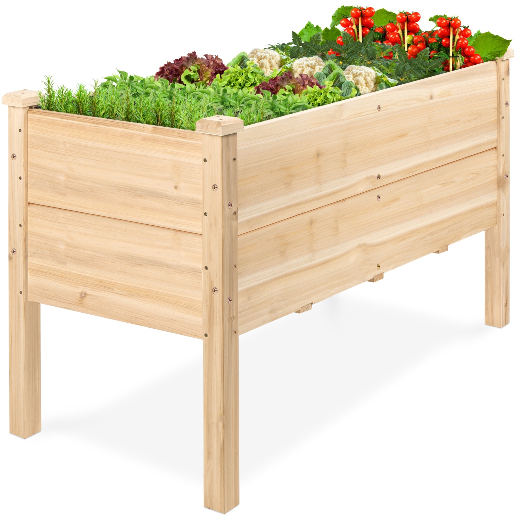 48\" x 24\" x 30\" Raised Wooden Garden Bed with 16\" Depth Elevated Wood Planter with practical outdoor-ready details