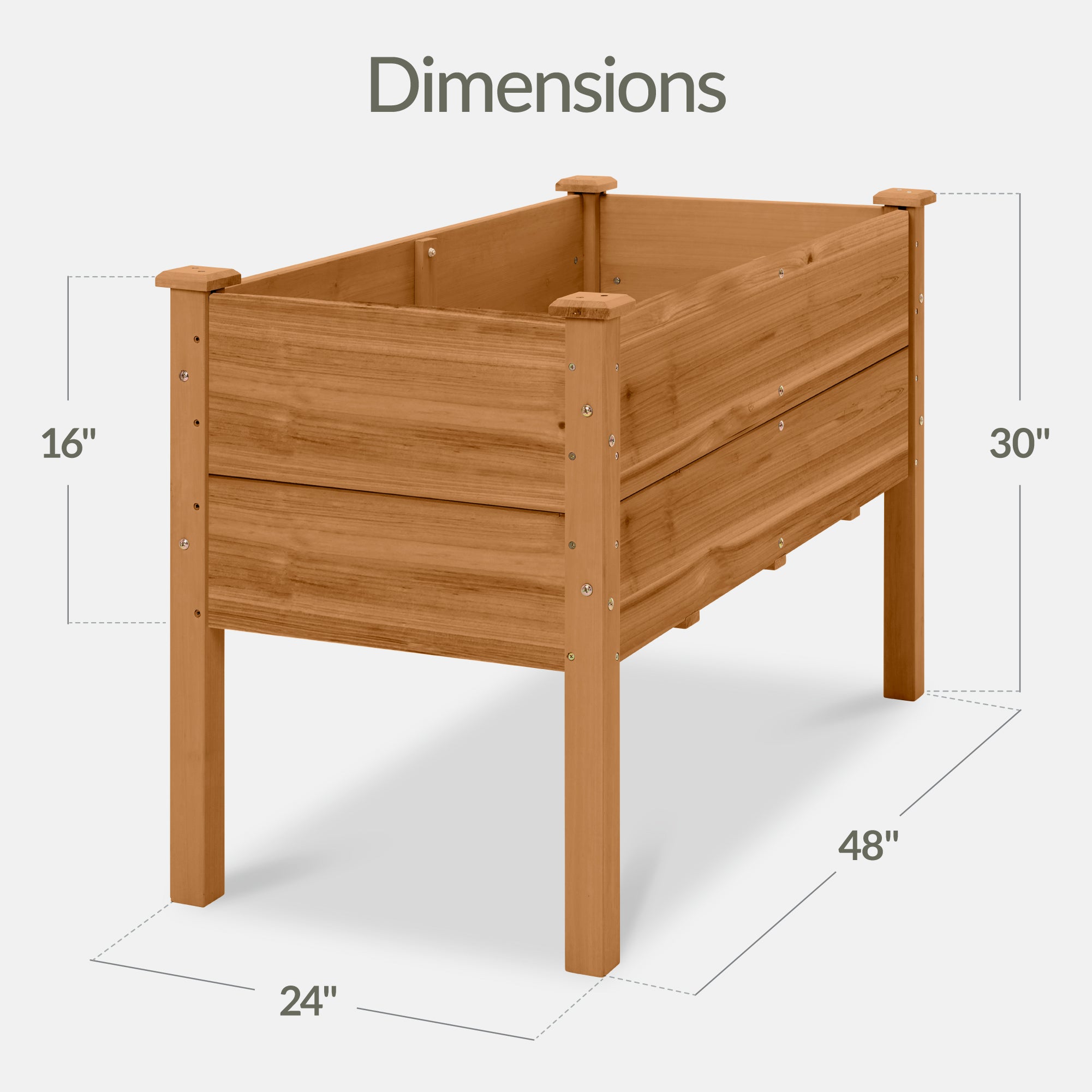 48\" x 24\" x 30\" Raised Wooden Garden Bed with 16\" Depth Elevated Wood Planter with practical outdoor-ready details