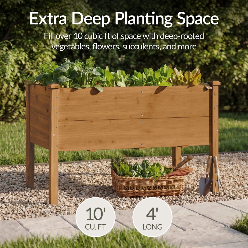 48\" x 24\" x 30\" Raised Wooden Garden Bed with 16\" Depth Elevated Wood Planter with practical outdoor-ready details