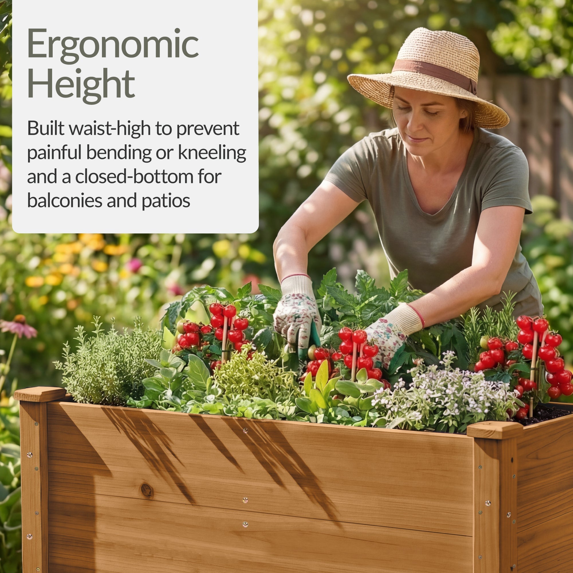 48\" x 24\" x 30\" Raised Wooden Garden Bed with 16\" Depth Elevated Wood Planter with practical outdoor-ready details