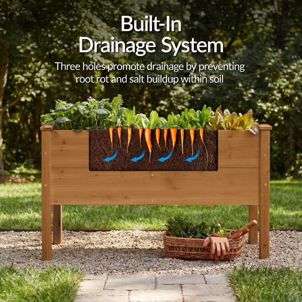 48\" x 24\" x 30\" Raised Wooden Garden Bed with 16\" Depth Elevated Wood Planter with practical outdoor-ready details