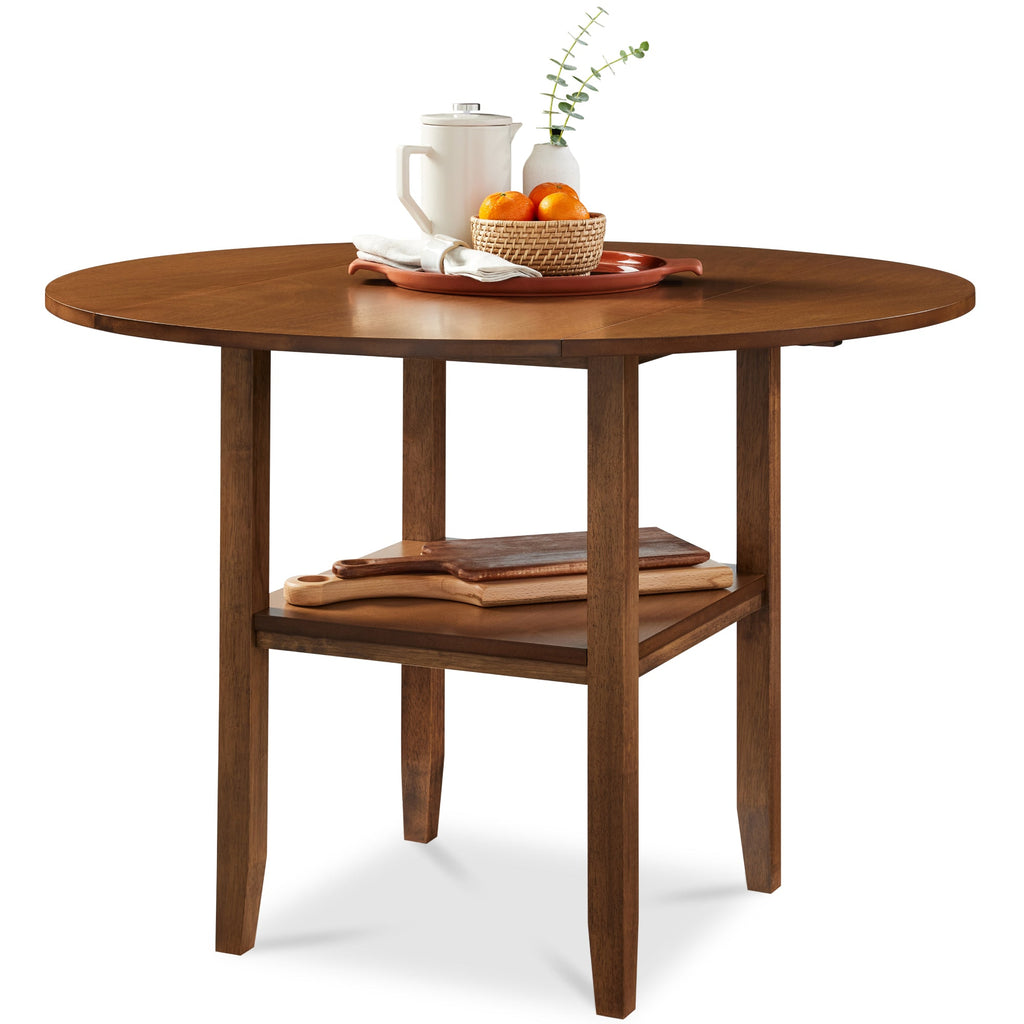 42\" Round Drop Leaf Dining Table For 4 Solid Wood Table with Storage Shelf designed for everyday comfort and storage