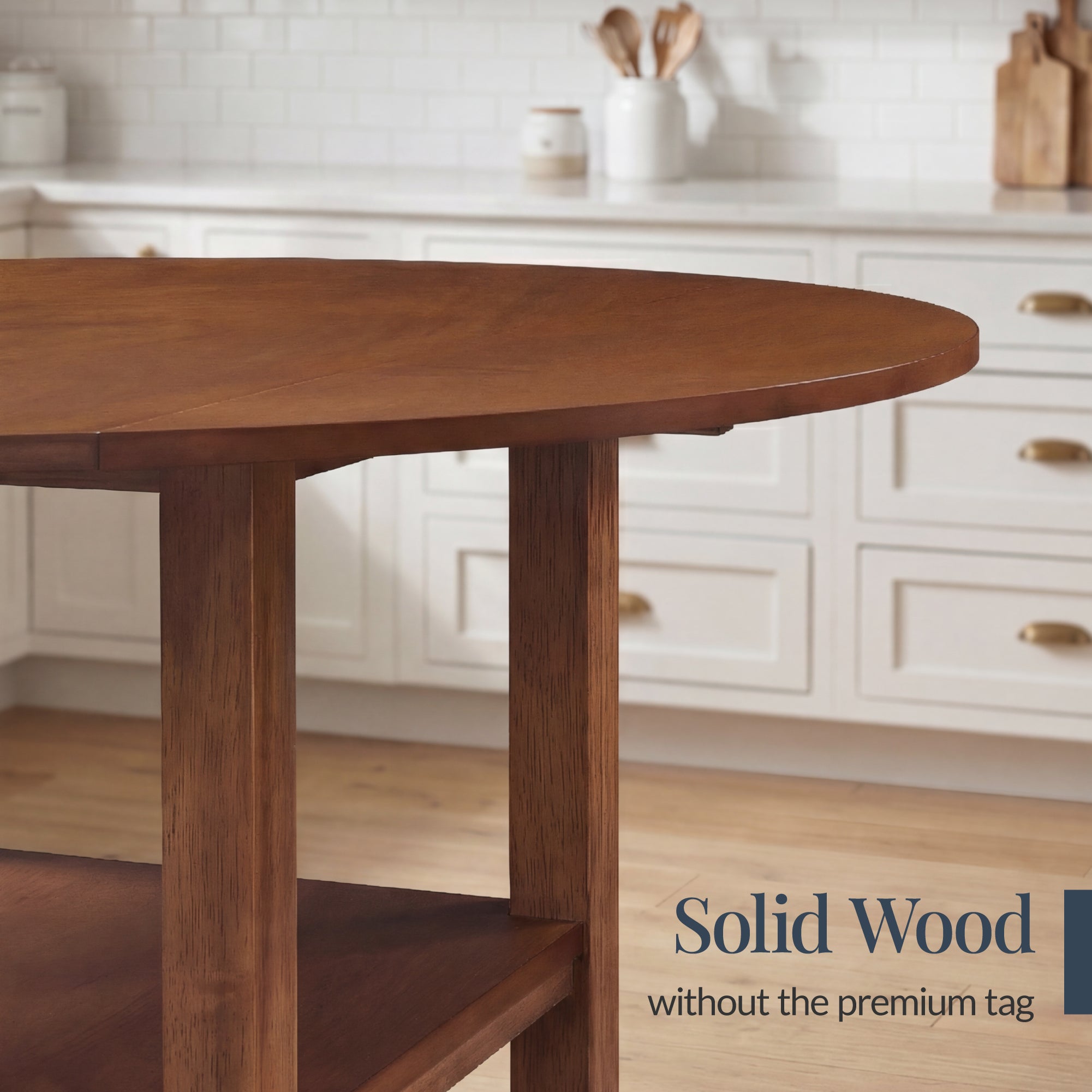42\" Round Drop Leaf Dining Table For 4 Solid Wood Table with Storage Shelf designed for everyday comfort and storage