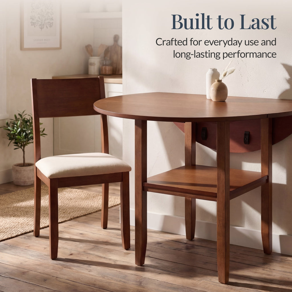 42\" Round Drop Leaf Dining Table For 4 Solid Wood Table with Storage Shelf designed for everyday comfort and storage