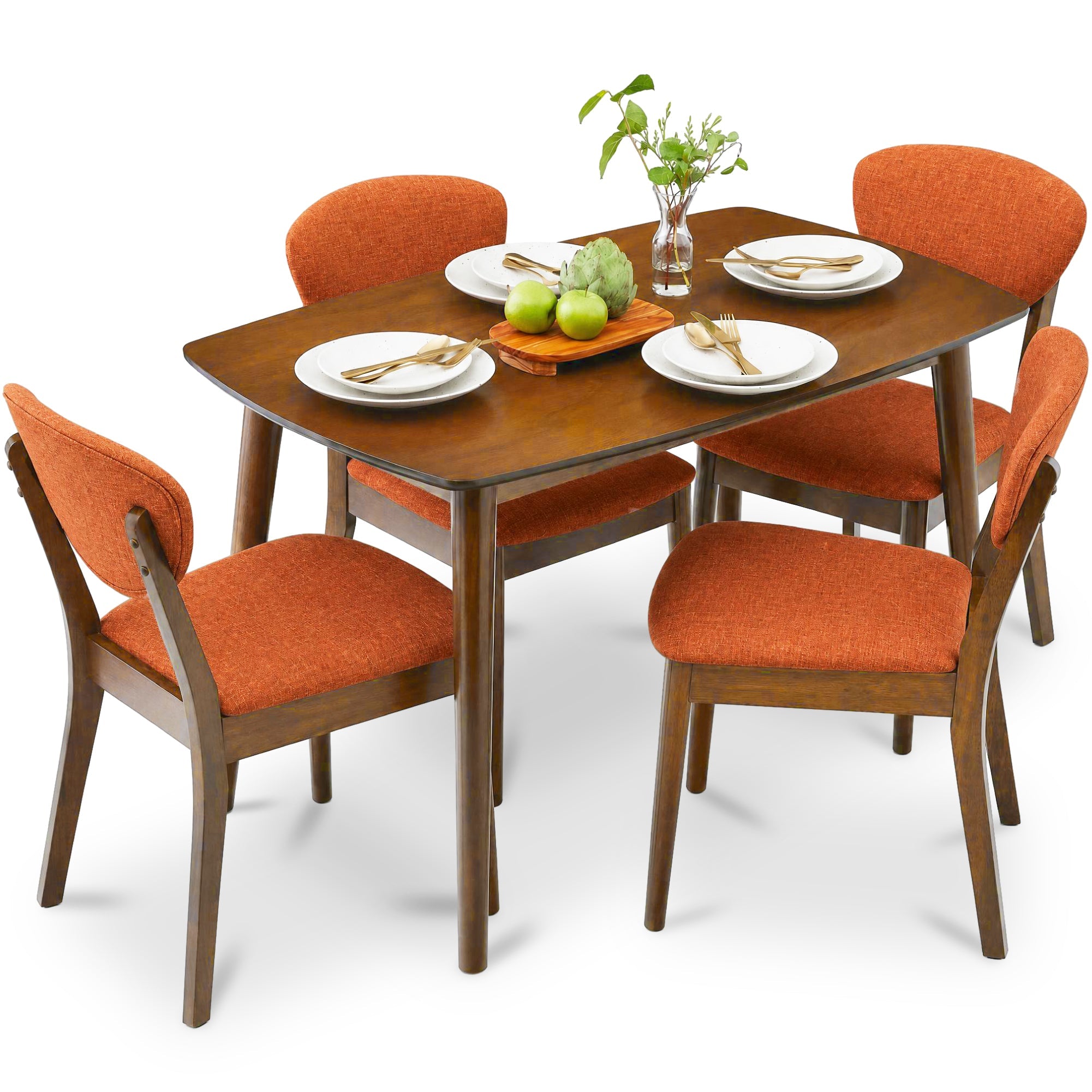 5-Piece Wooden Mid-Century Modern Dining Set with 4 Chairs Padded Seat and Back designed for everyday comfort and storage