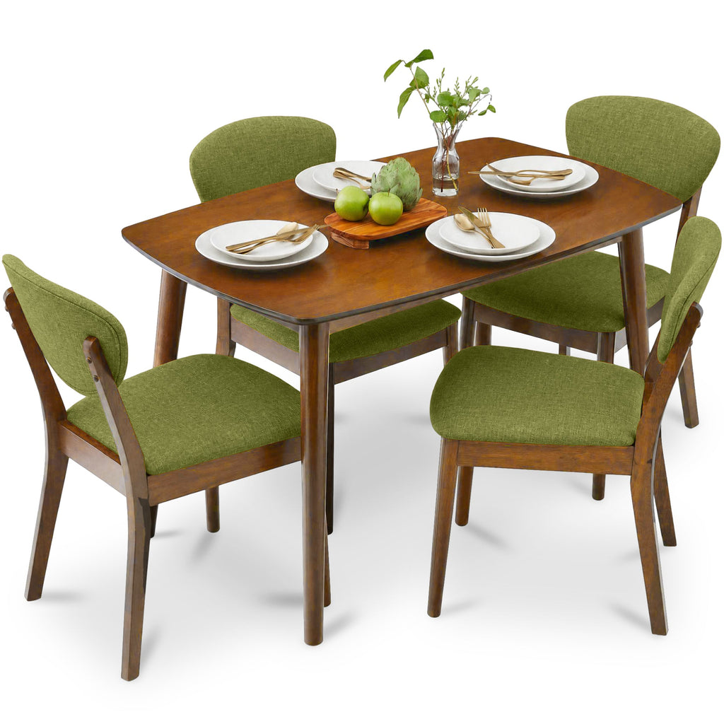 5-Piece Wooden Mid-Century Modern Dining Set with 4 Chairs Padded Seat and Back designed for everyday comfort and storage
