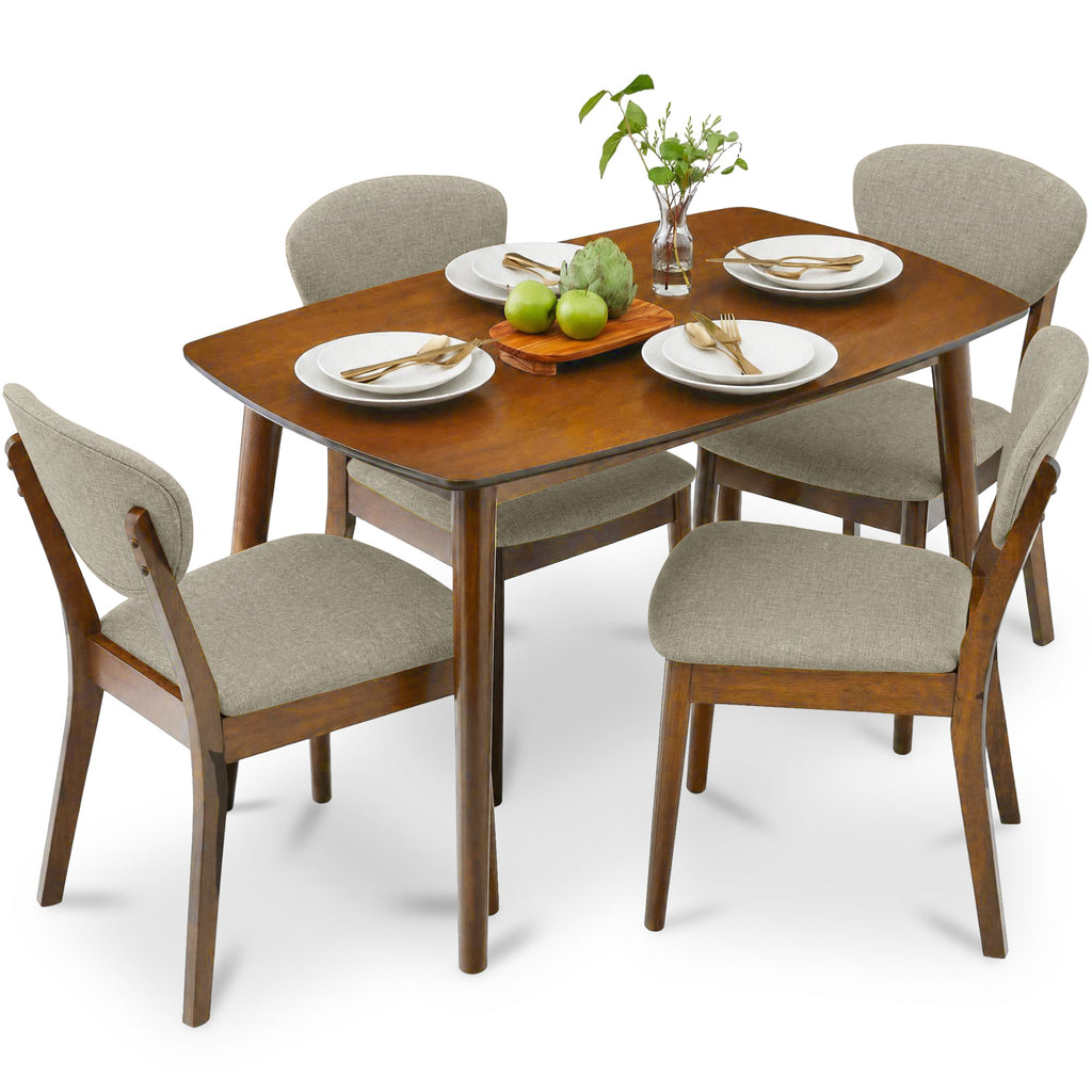 5-Piece Wooden Mid-Century Modern Dining Set with 4 Chairs Padded Seat and Back designed for everyday comfort and storage