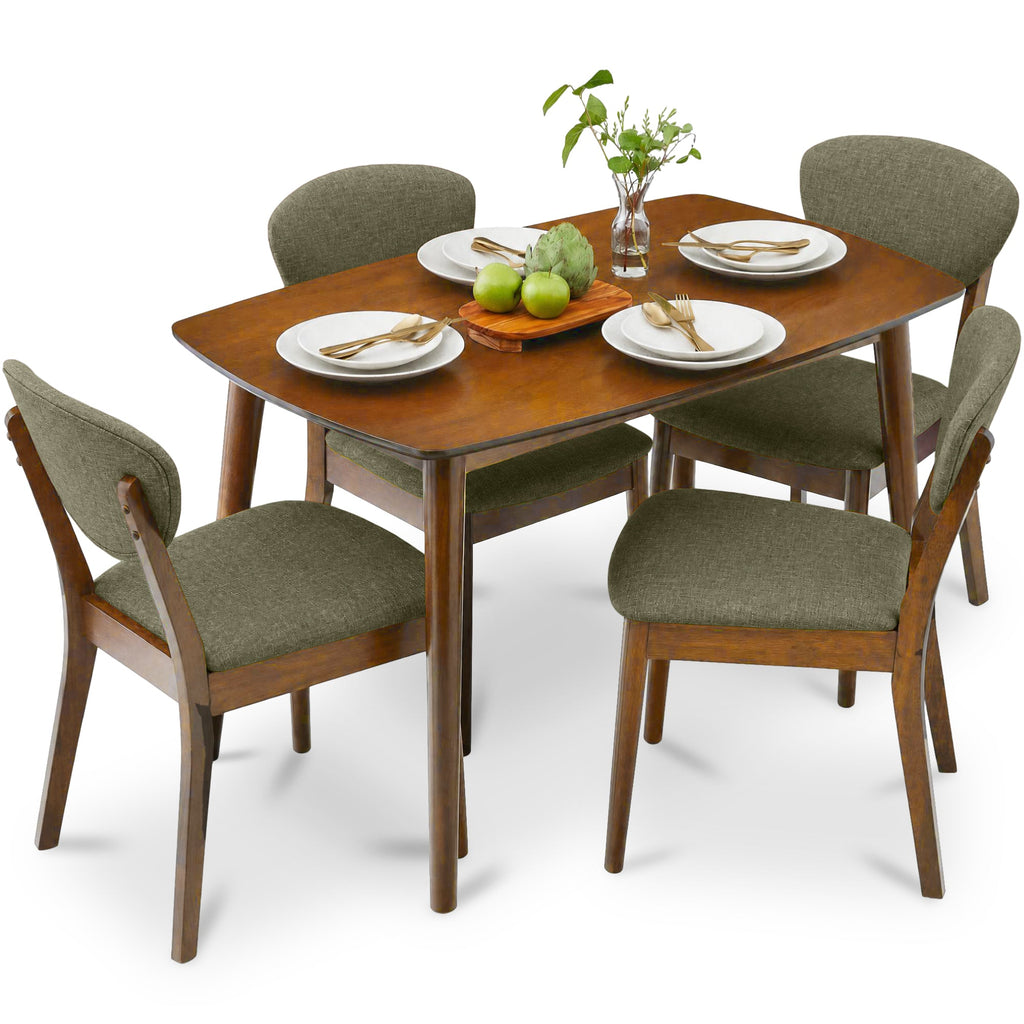 5-Piece Wooden Mid-Century Modern Dining Set with 4 Chairs Padded Seat and Back designed for everyday comfort and storage