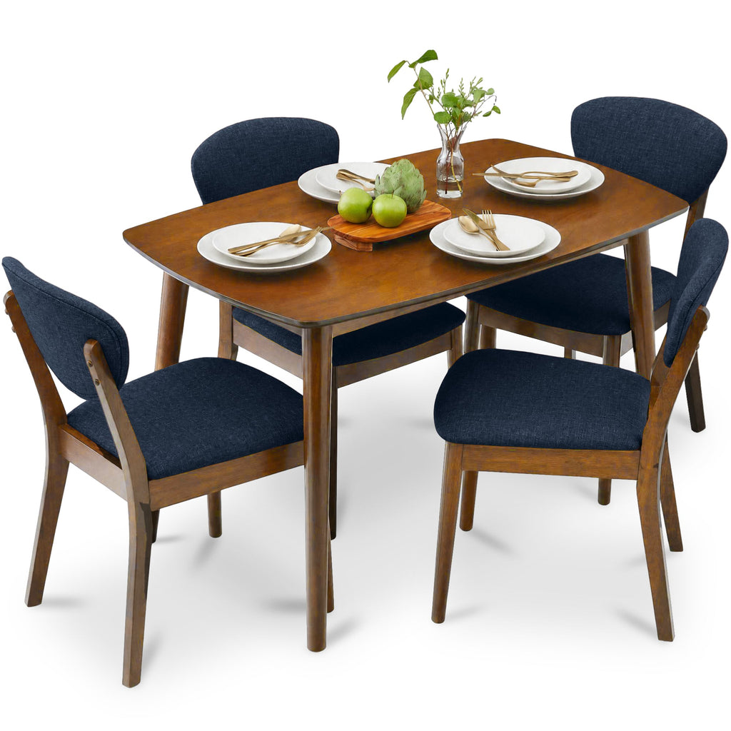 5-Piece Wooden Mid-Century Modern Dining Set with 4 Chairs Padded Seat and Back designed for everyday comfort and storage