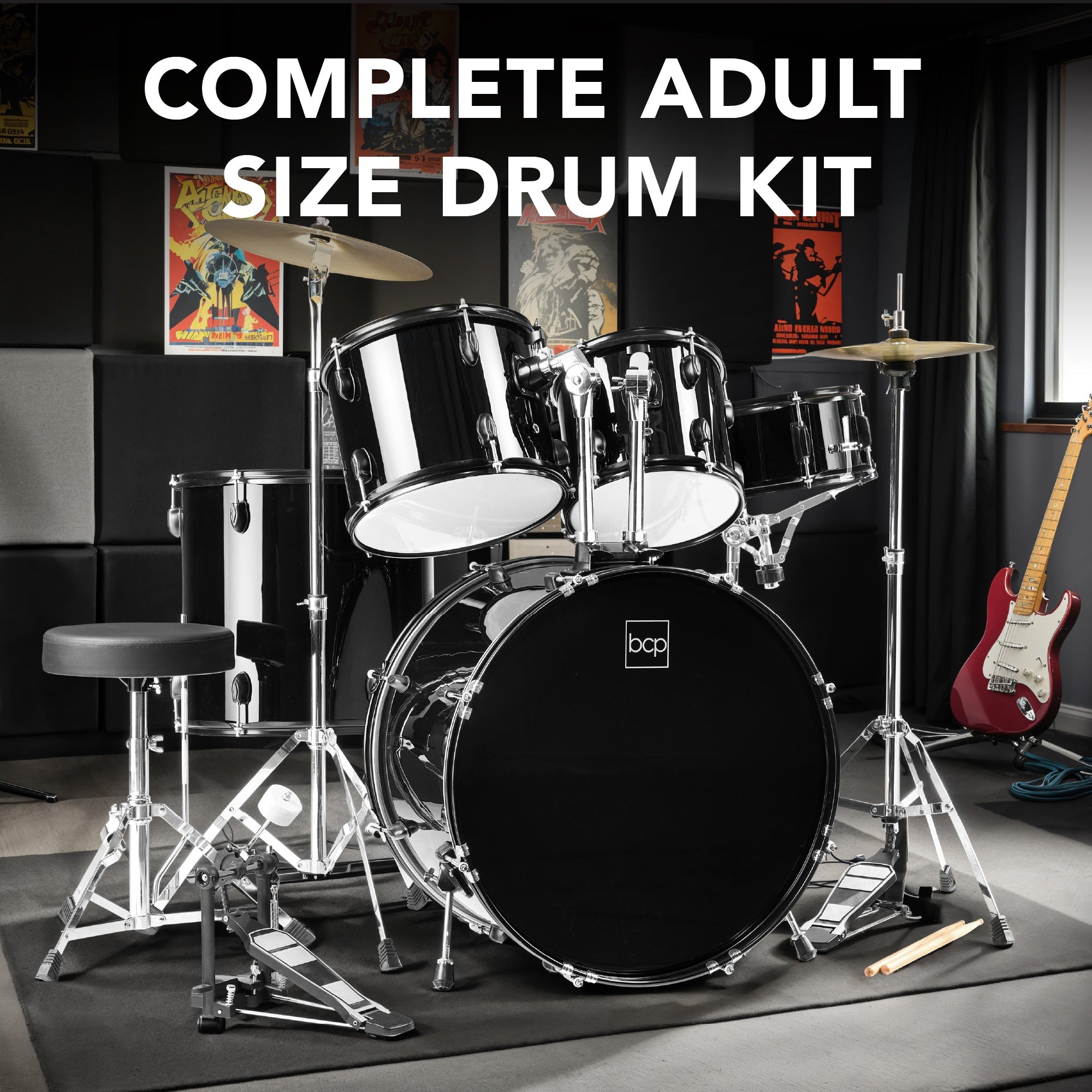5-Piece Full Size Drum Set For Adults for kids' music practice and creative learning
