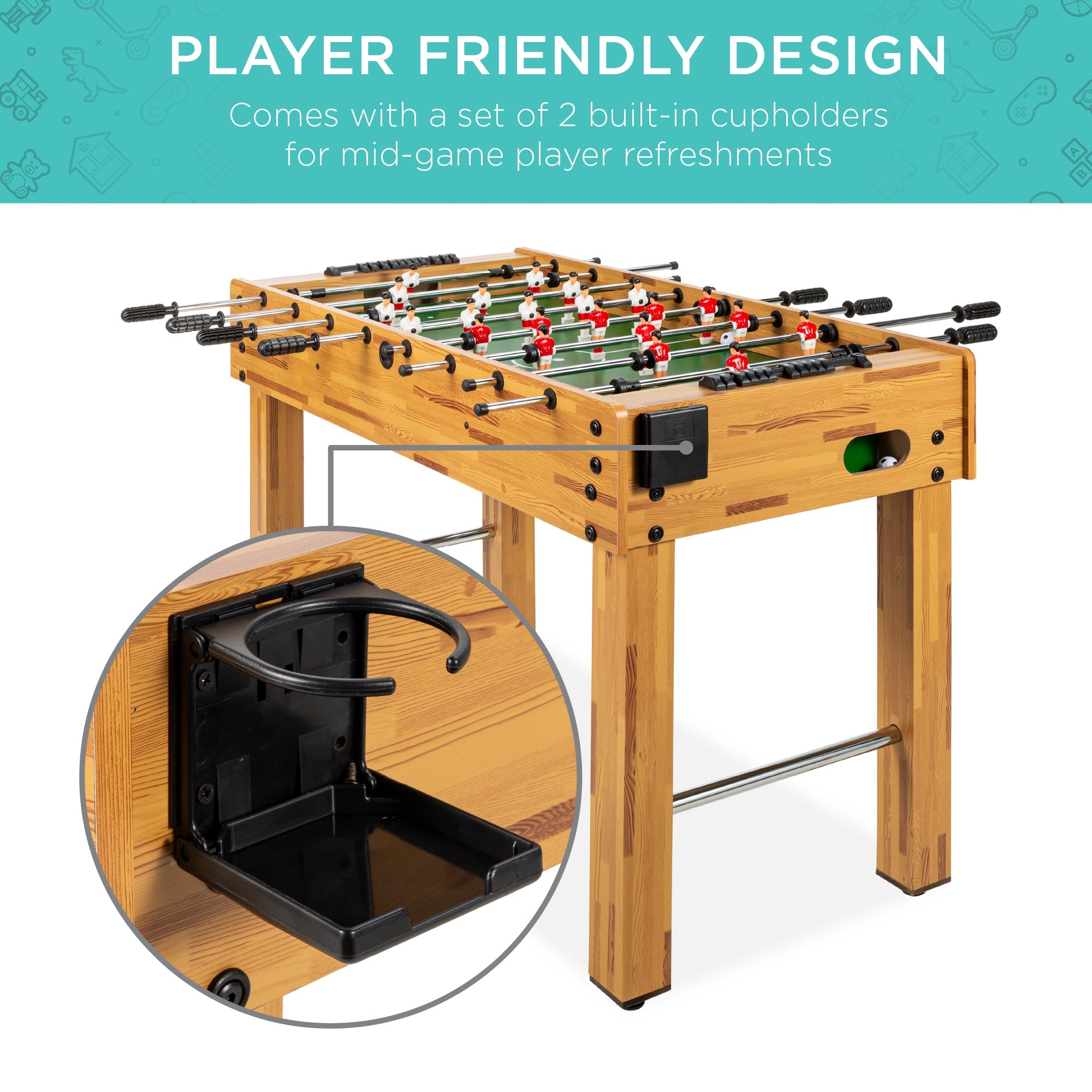 48in Foosball Table for Kids and Adults with 2 Balls for active play and family fun