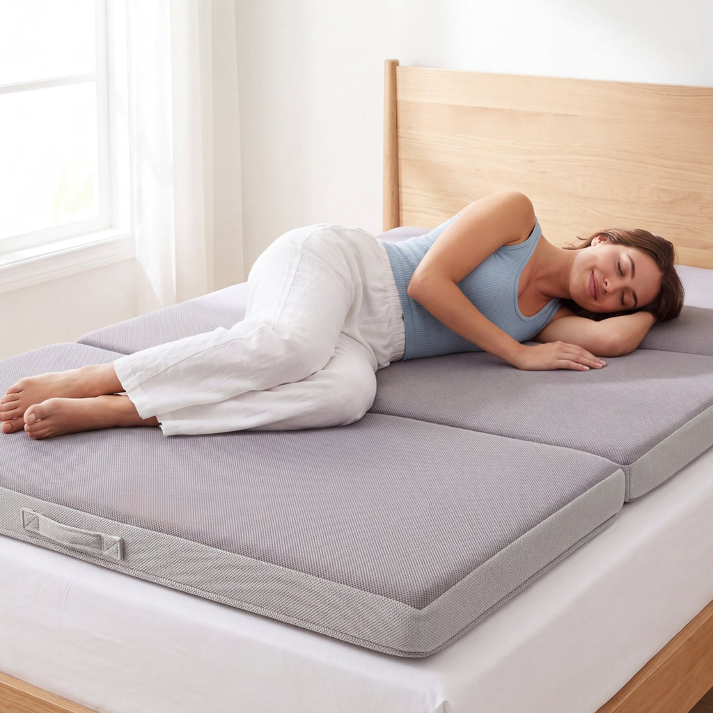 4in Portable Mattress Topper Tri-Fold Mattress Pad - Gray designed for everyday comfort and storage