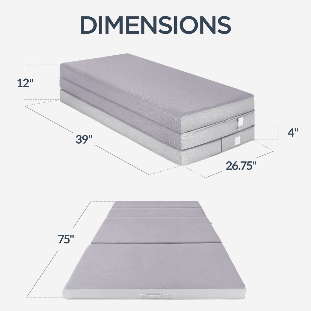 4in Portable Mattress Topper Tri-Fold Mattress Pad - Gray designed for everyday comfort and storage