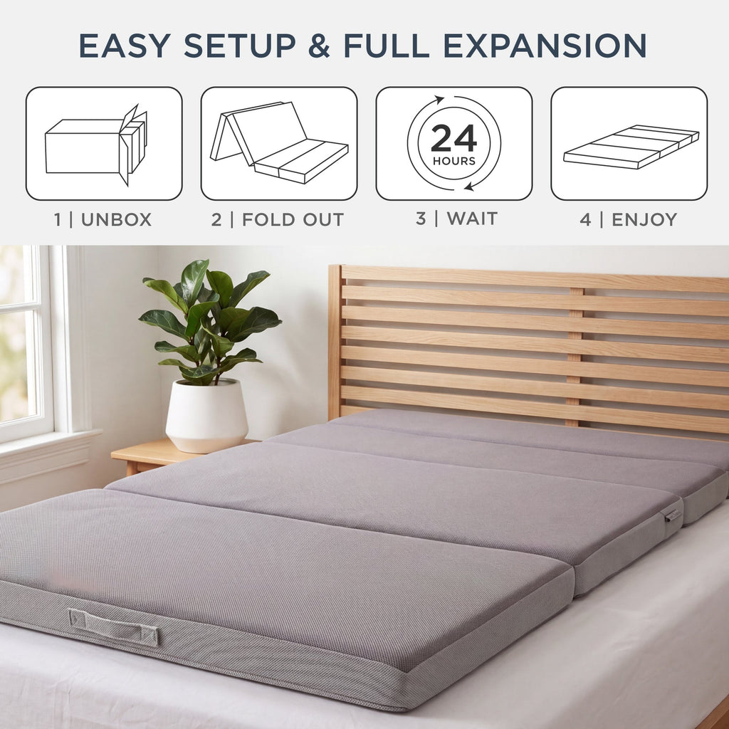 4in Portable Mattress Topper Tri-Fold Mattress Pad - Gray designed for everyday comfort and storage