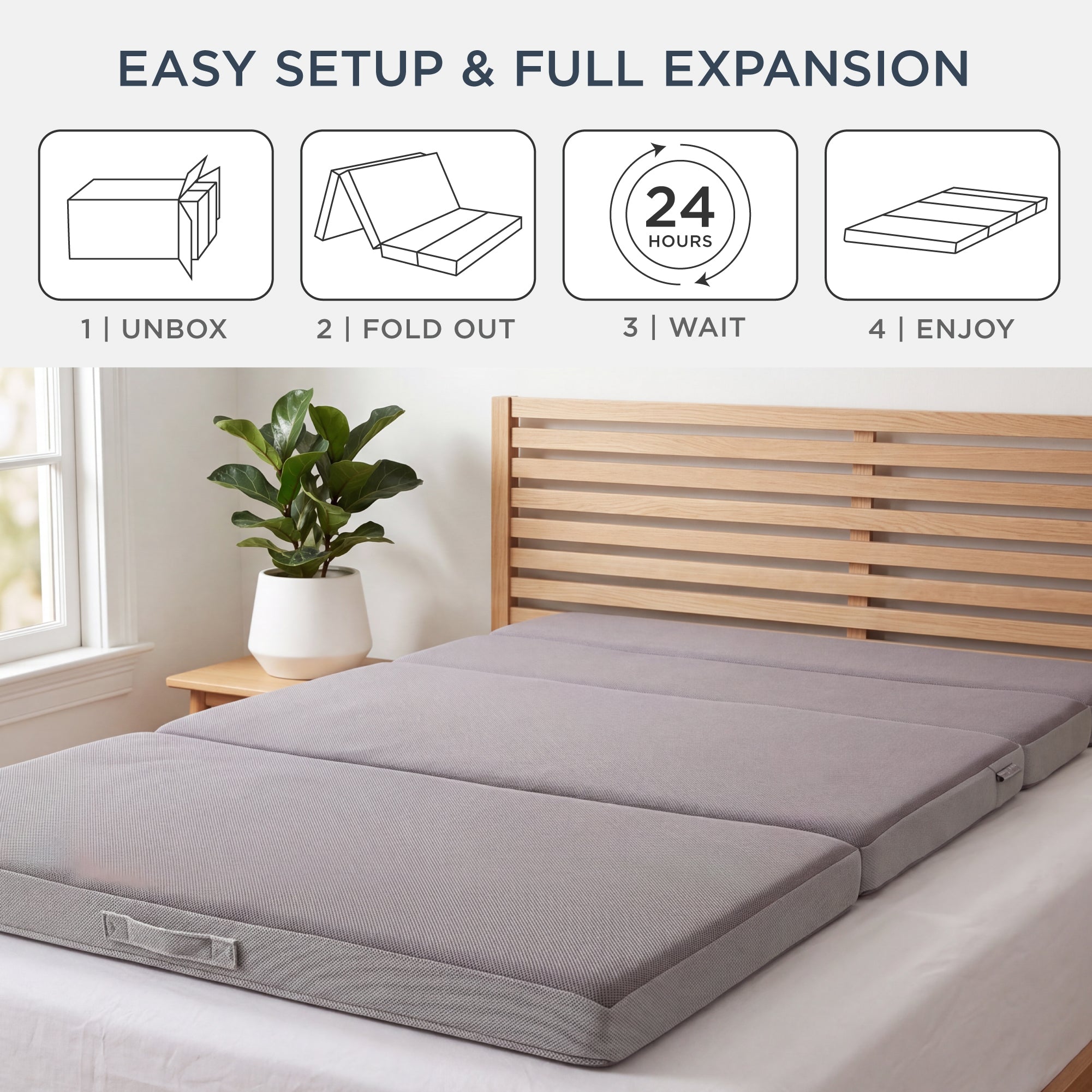 4in Portable Mattress Topper Tri-Fold Mattress Pad - Gray designed for everyday comfort and storage
