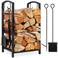 5-Piece Firewood Log Rack Holder Tools Set with Hook Broom Shovel Tongs with practical everyday features
