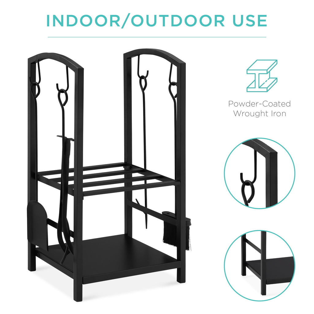 5-Piece Firewood Log Rack Holder Tools Set with Hook Broom Shovel Tongs with practical everyday features
