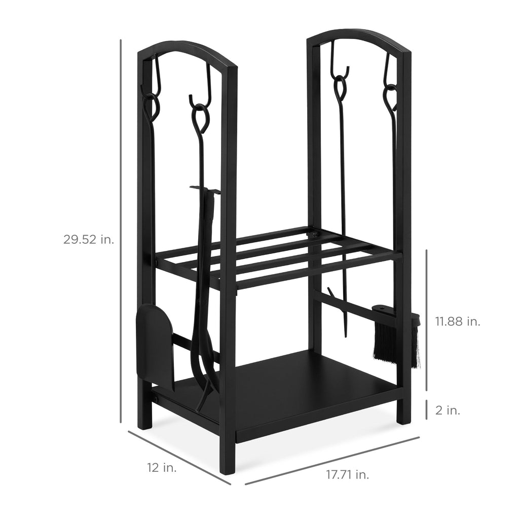 5-Piece Firewood Log Rack Holder Tools Set with Hook Broom Shovel Tongs with practical everyday features
