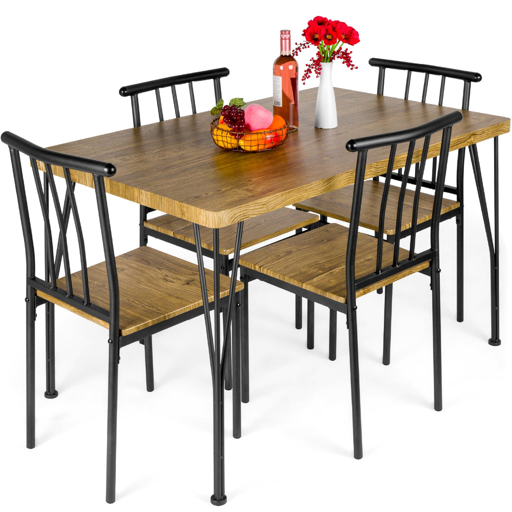 5-Piece Modern Metal and Wood Dining Table Furniture Set with 4 Chairs designed for everyday comfort and storage