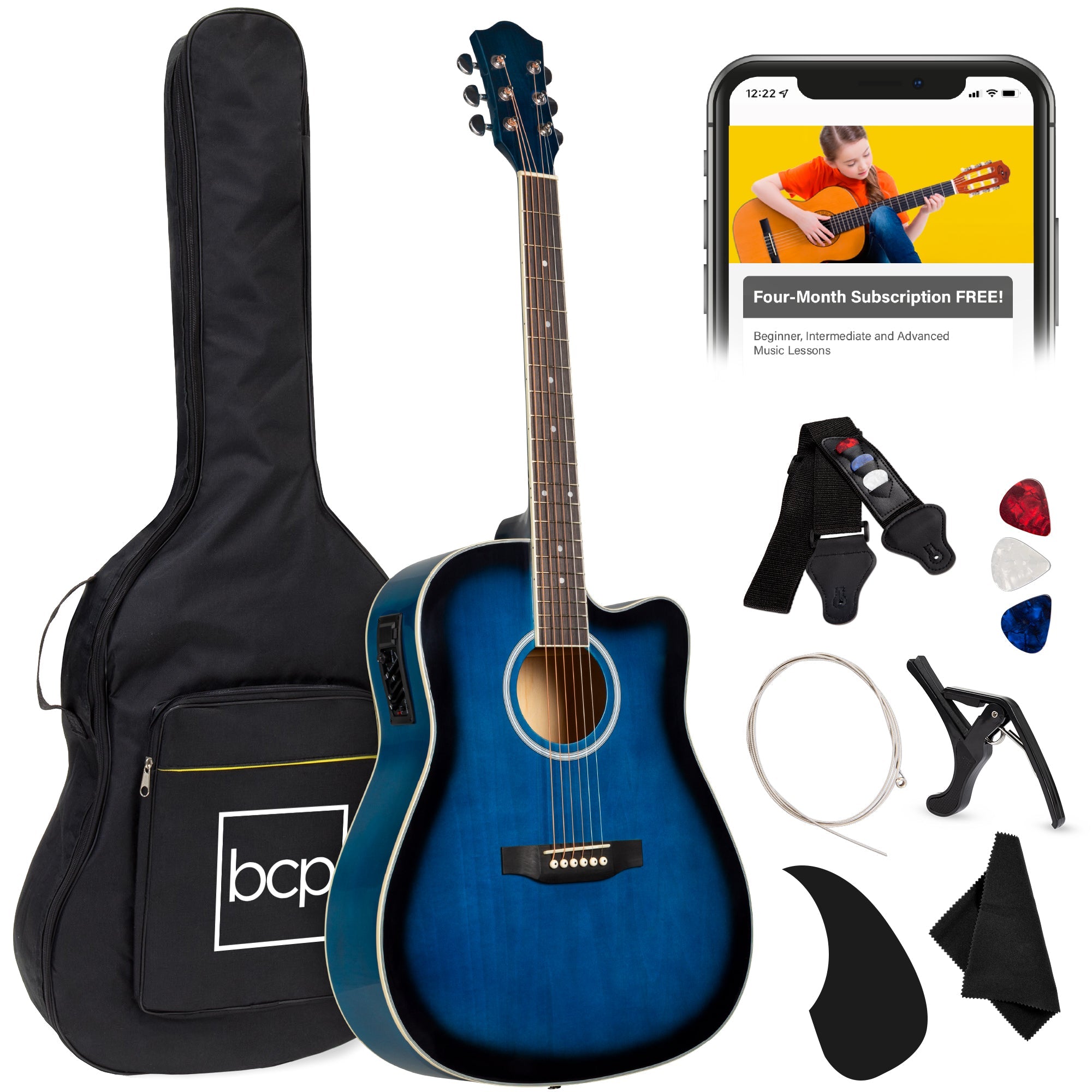 41in Beginner Acoustic Electric Cutaway Guitar Set with Case Strap for kids' music practice and creative learning