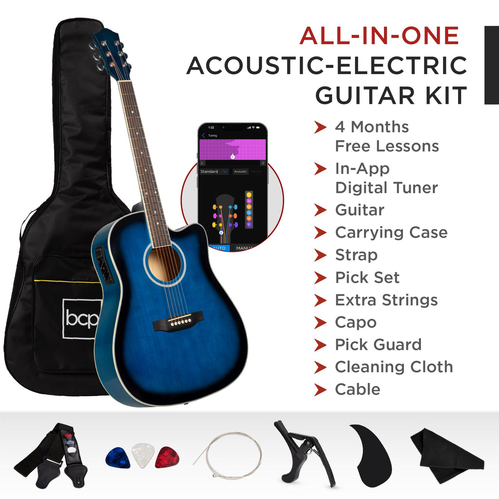 41in Beginner Acoustic Electric Cutaway Guitar Set with Case Strap for kids' music practice and creative learning