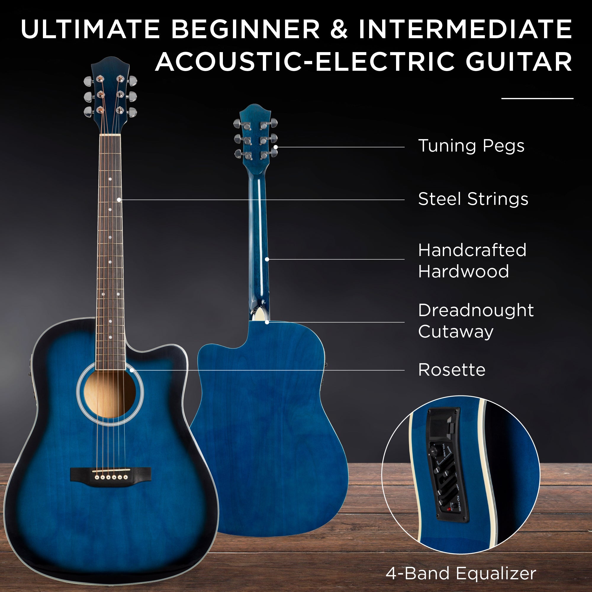 41in Beginner Acoustic Electric Cutaway Guitar Set with Case Strap for kids' music practice and creative learning