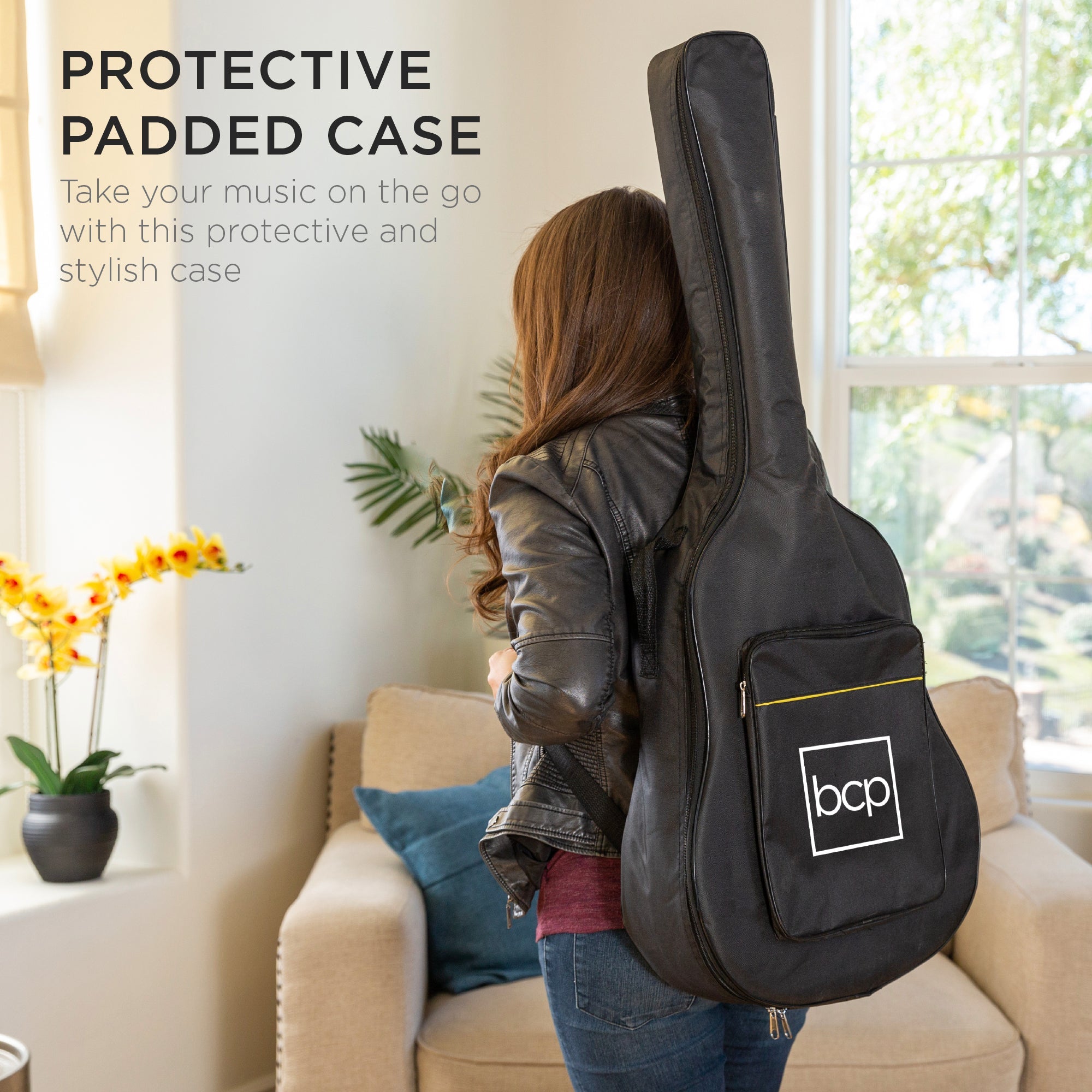 41in Beginner Acoustic Electric Cutaway Guitar Set with Case Strap for kids' music practice and creative learning