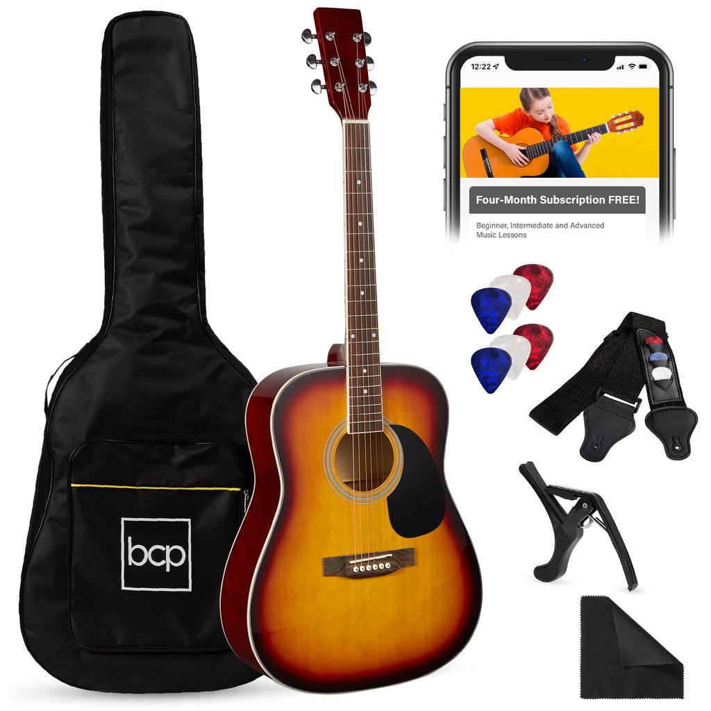 41in Acoustic Guitar Starter Kit with Digital Tuner Padded Case Picks Strap for simple setup and everyday use