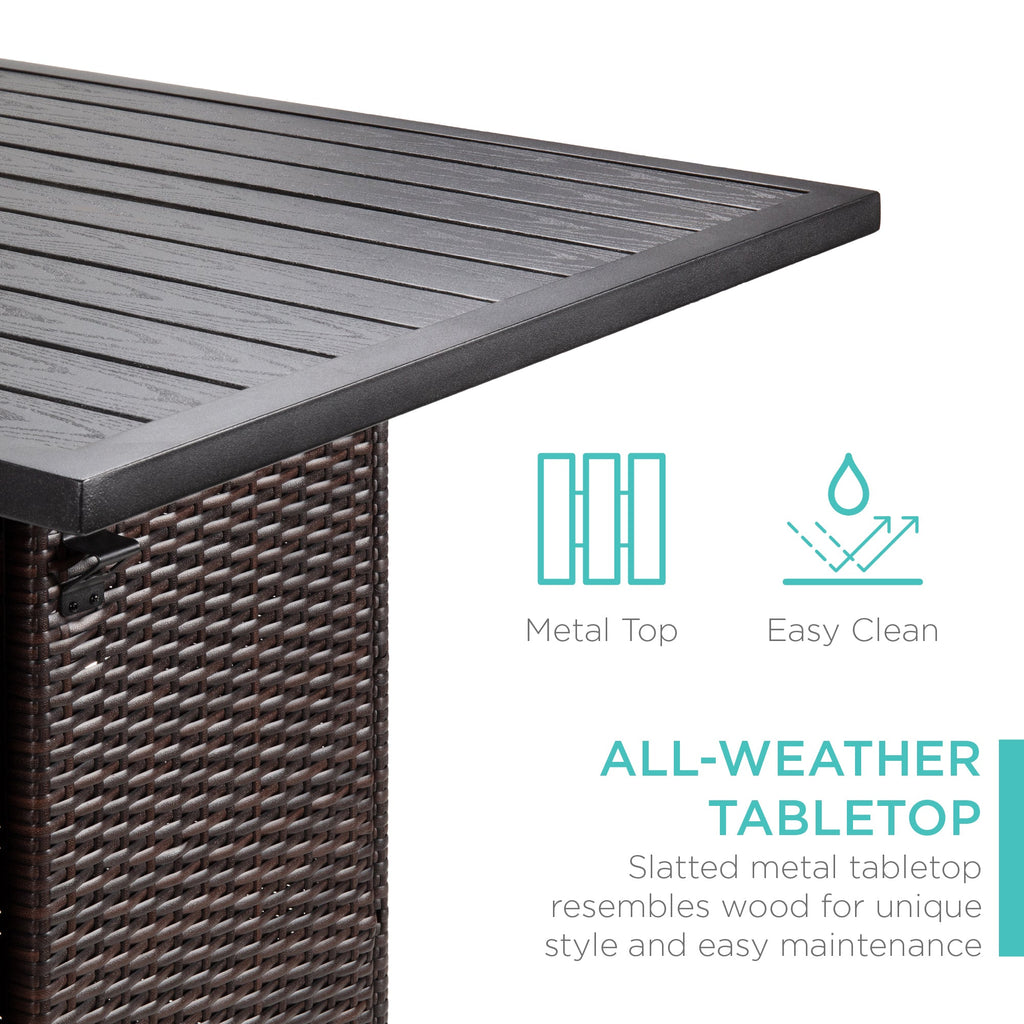 5-Piece Wicker Bar Set with 4 Stools Built-In Bottle Opener Hidden Storage designed for patio, backyard, and outdoor living