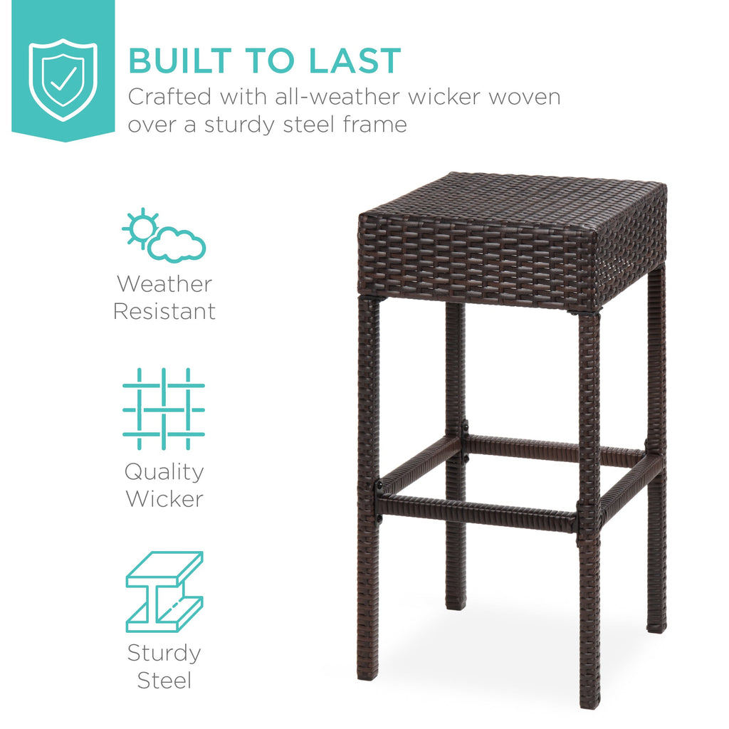 5-Piece Wicker Bar Set with 4 Stools Built-In Bottle Opener Hidden Storage designed for patio, backyard, and outdoor living