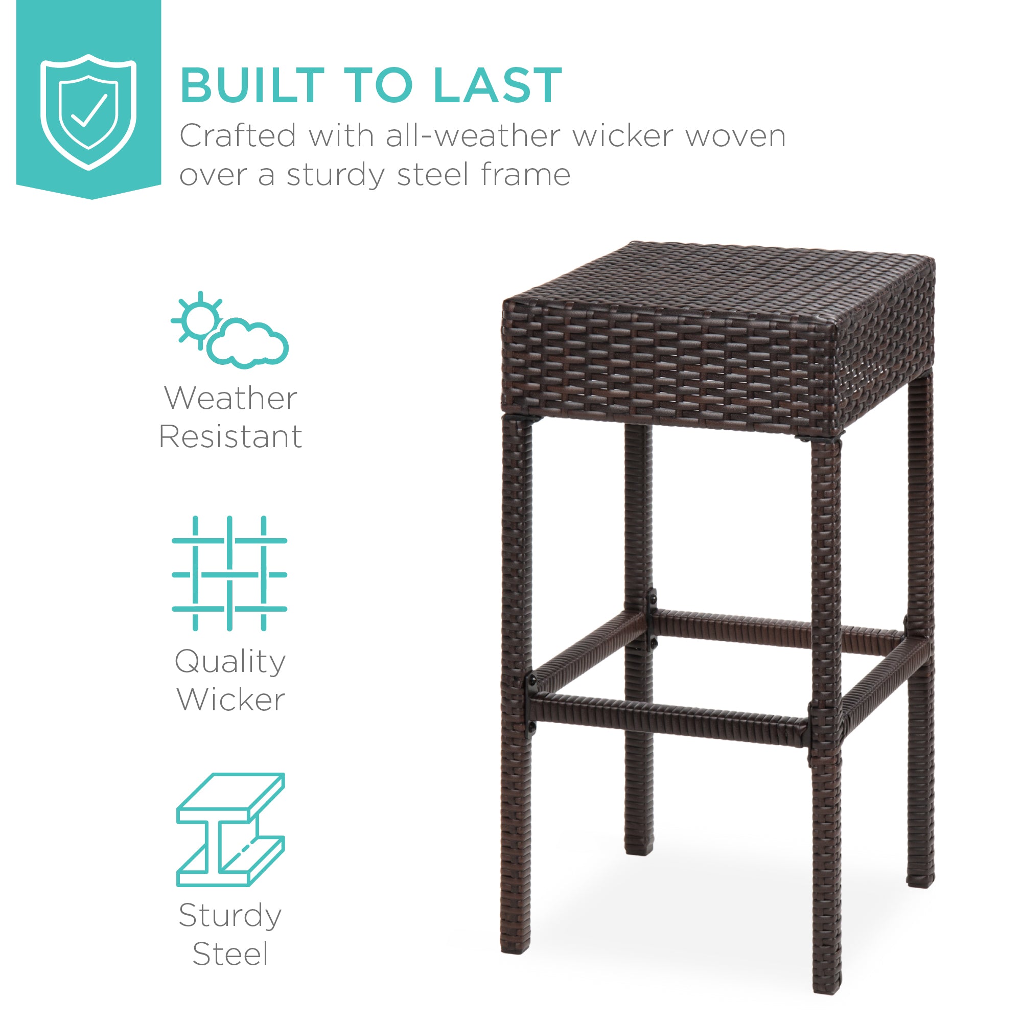 5-Piece Wicker Bar Set with 4 Stools Built-In Bottle Opener Hidden Storage designed for patio, backyard, and outdoor living