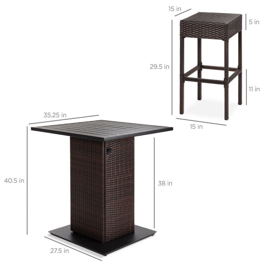 5-Piece Wicker Bar Set with 4 Stools Built-In Bottle Opener Hidden Storage designed for patio, backyard, and outdoor living